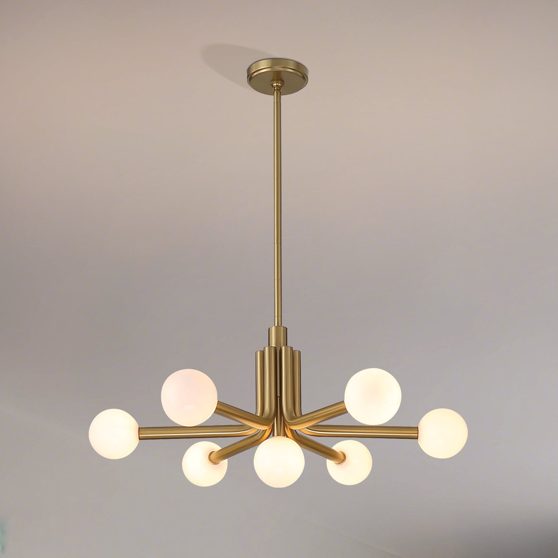 Stockholm 29 Inch 7 Light Champagne Gold Chandelier With Opal Glass Shades L 29 X W 29 X H 13.5 X M H 69.75