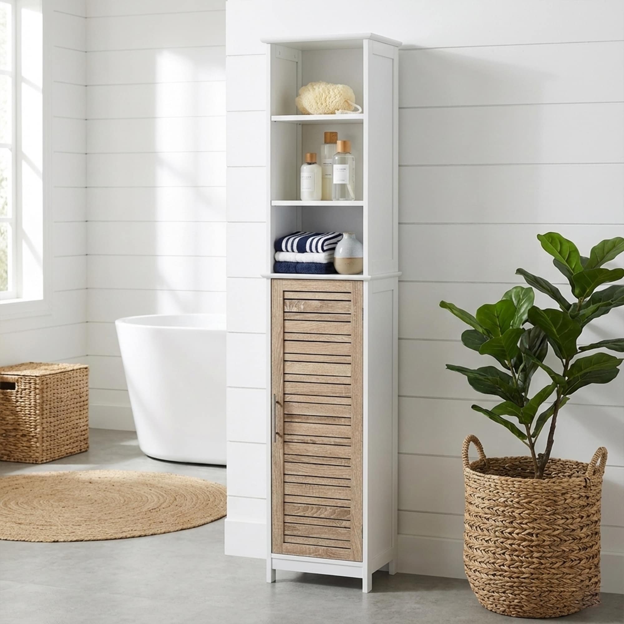 Evideco Bathroom Free Standing Cabinet Linen Tower Stockholm Oak