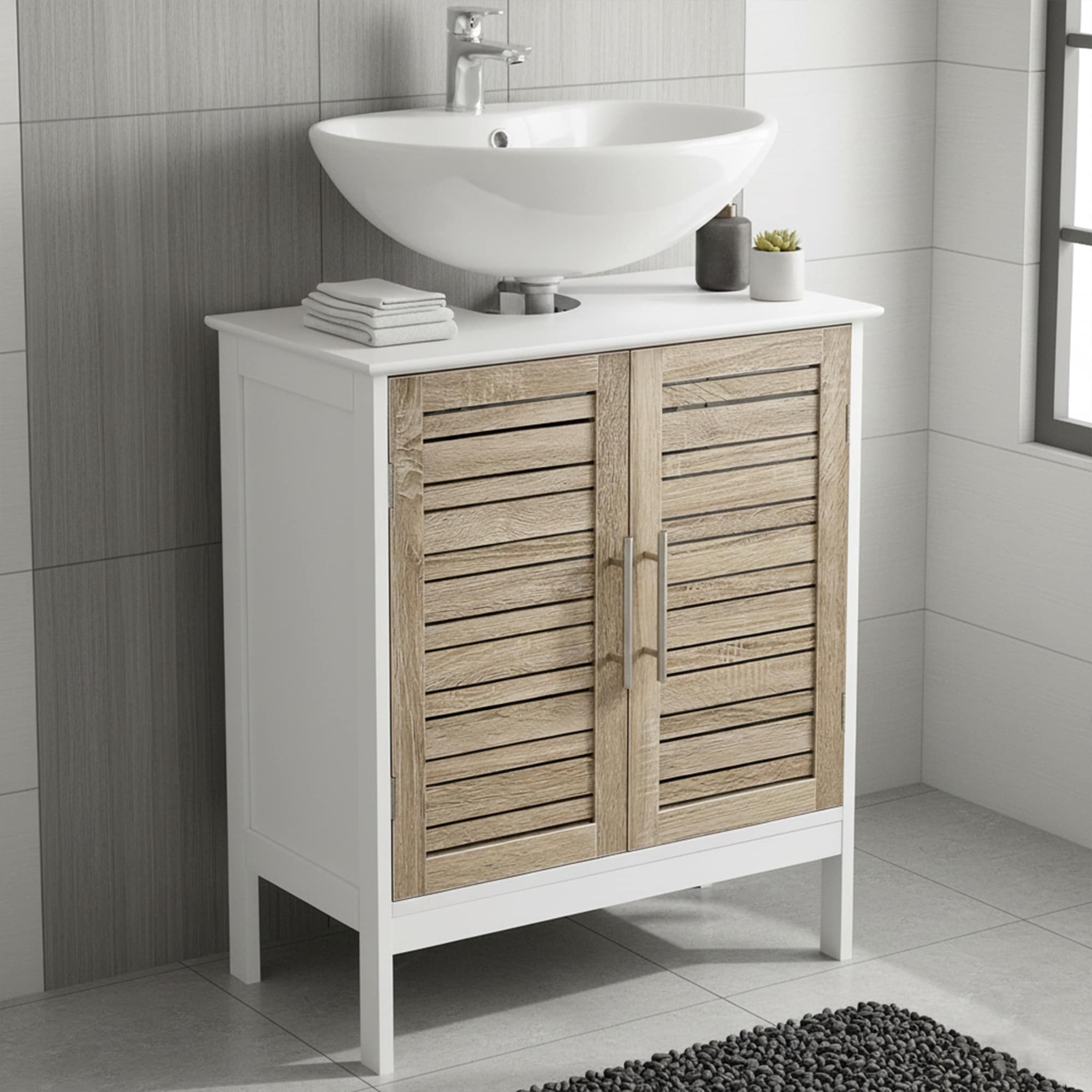 Evideco Non Pedestal Bathroom Under Sink Vanity Cabinet Stockholm Oak