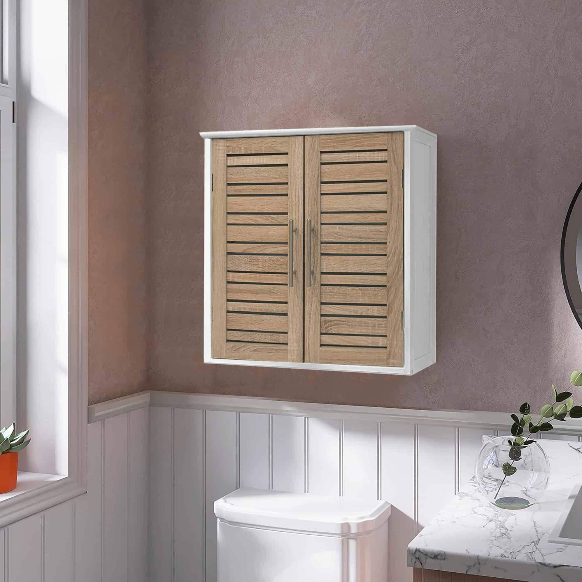 Evideco Bathroom Wall Mounted Storage Cabinet Wood Stockholm Oak