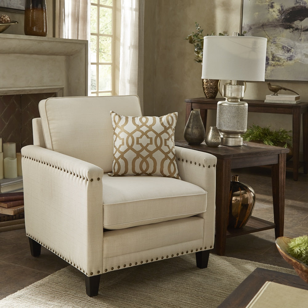 Stoddard Ivory Fabric Chair With Nailhead Trim By Inspire Q Artisan