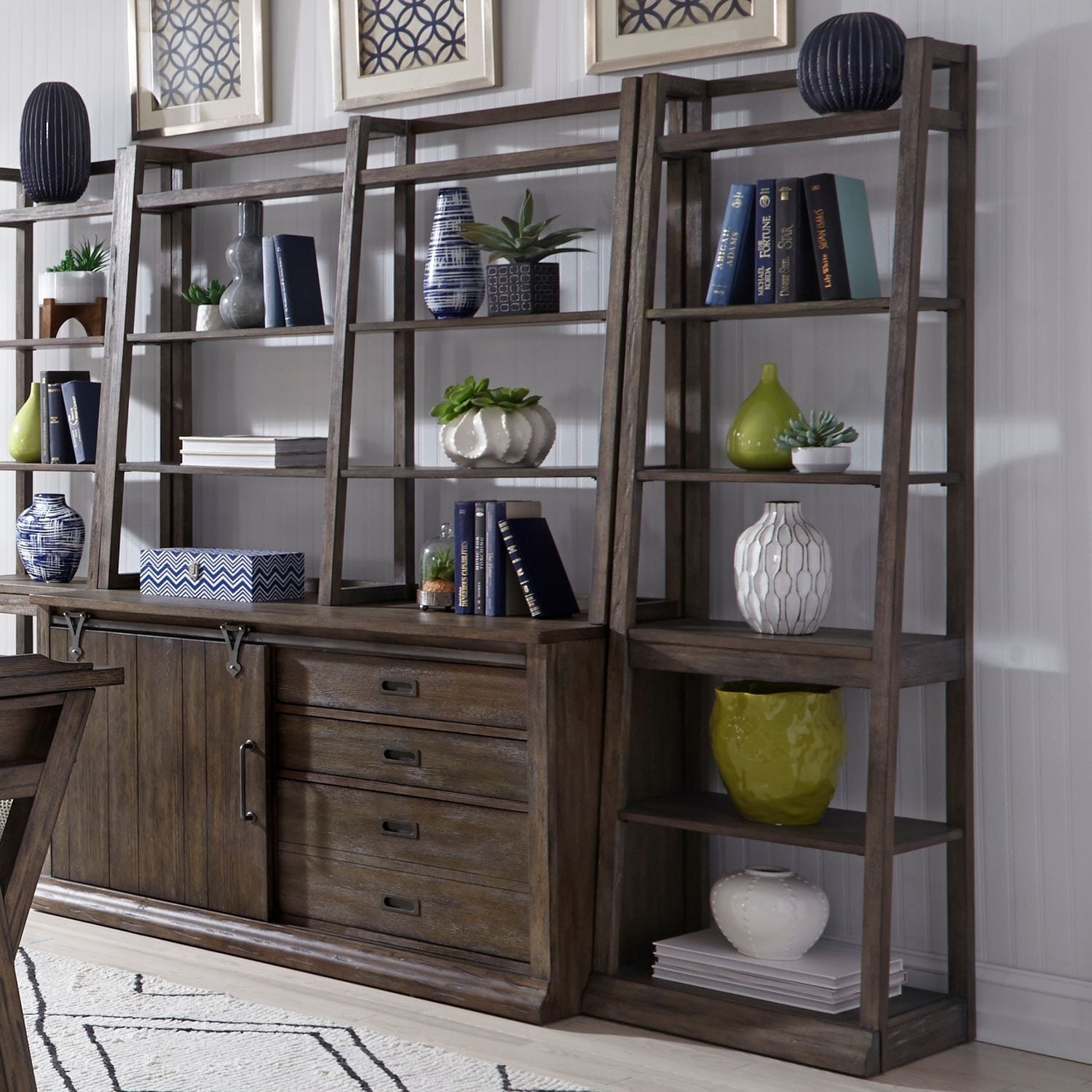 Stone Brook Jr Executive Rustic Saddle Leaning Bookcase