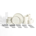 Stone Lain 40 Piece Porcelain Dinnerware Glassware Stainless Steel Flatware Dining Essential Kit Bundle White