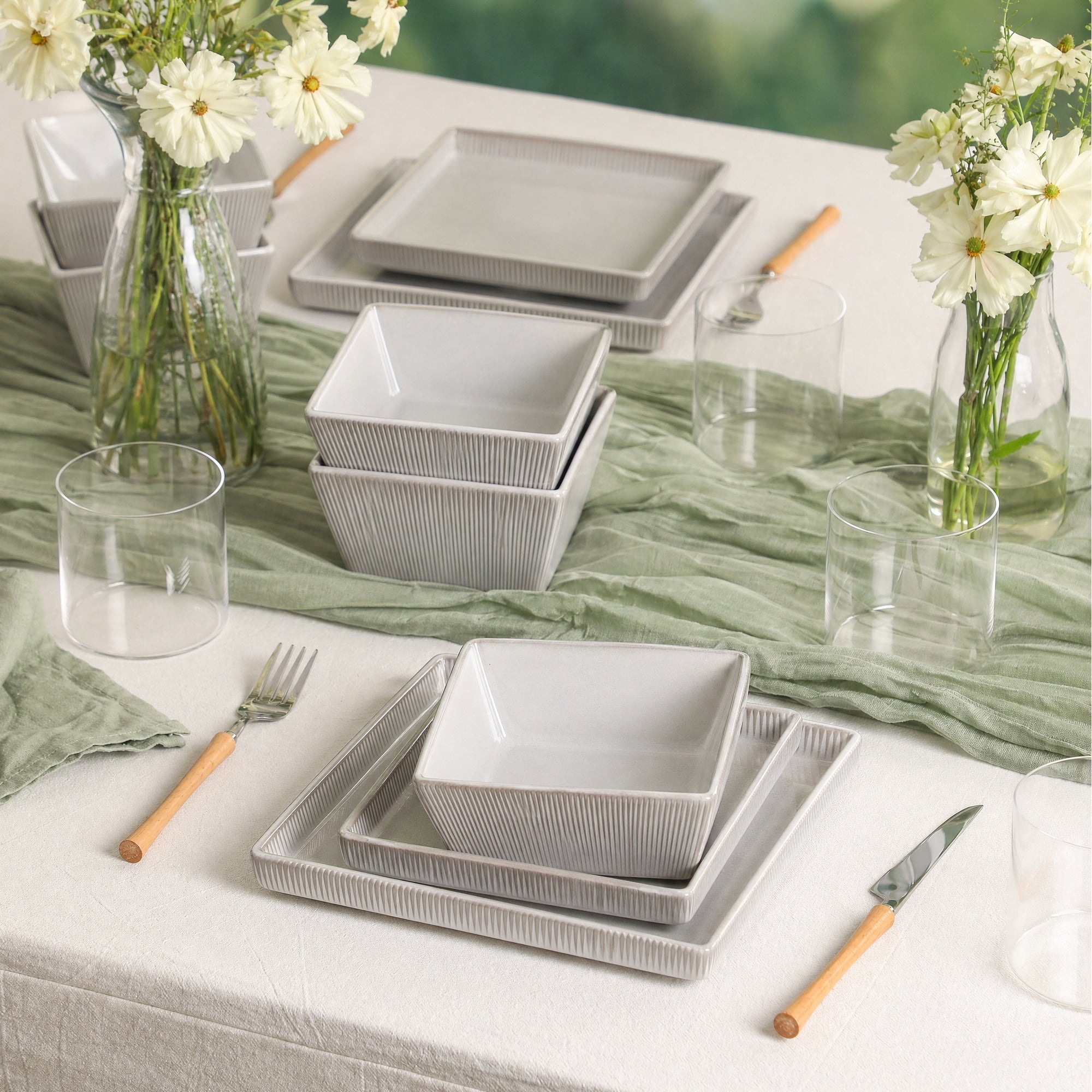 Stone Lain Grace Stoneware Dinnerware Set Ribbed Texture