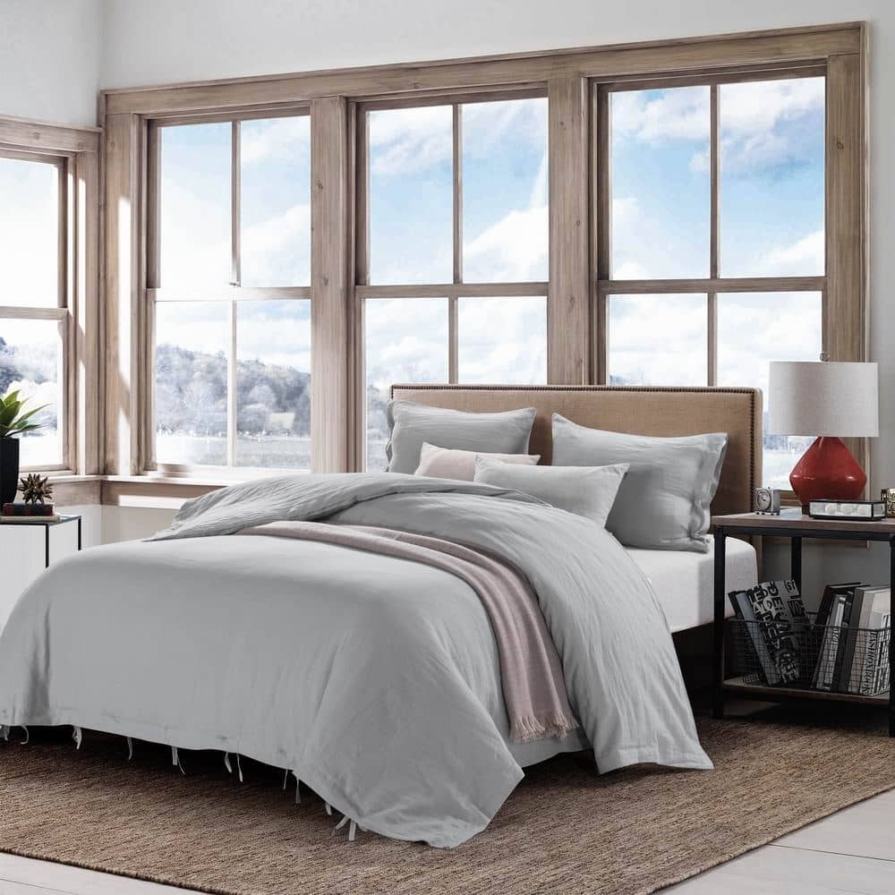 Stone Washed Linen Duvet Cover Set Bow Ties