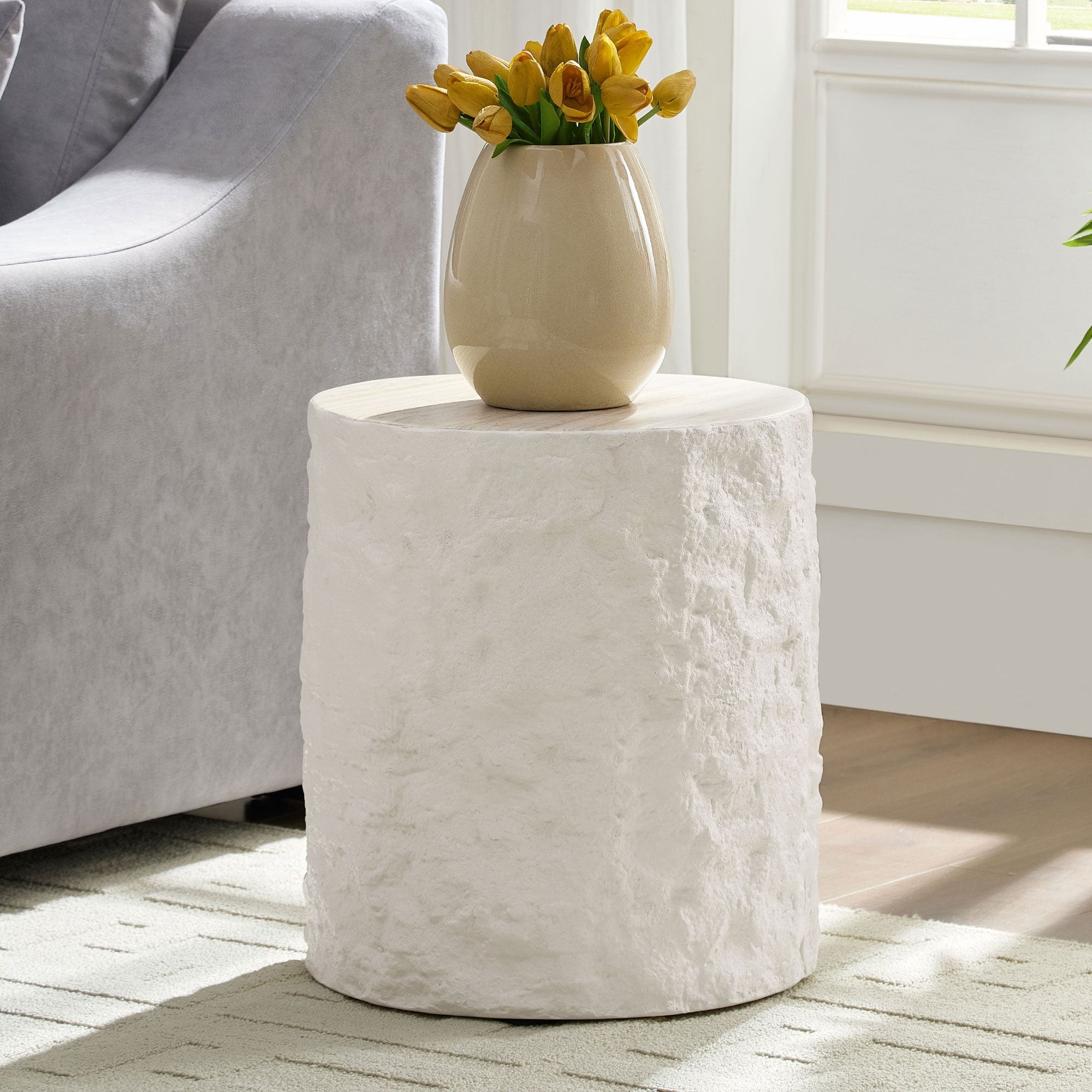 Stonehaven Side Table Fiberglass With Imitation Stone Design By Gdfstudio