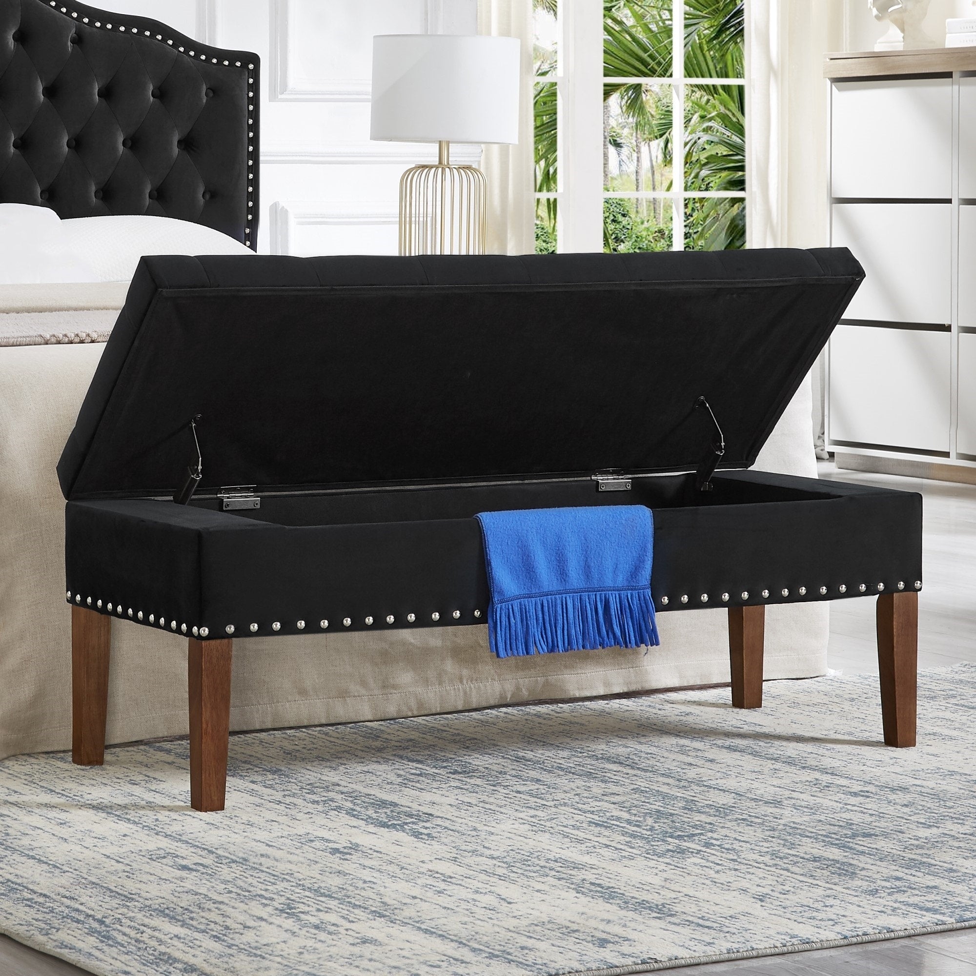 Storage Bench Leisure Bench Window Bench With Wood Legs Dining Bench Lounge Bench With Nailhead Trim