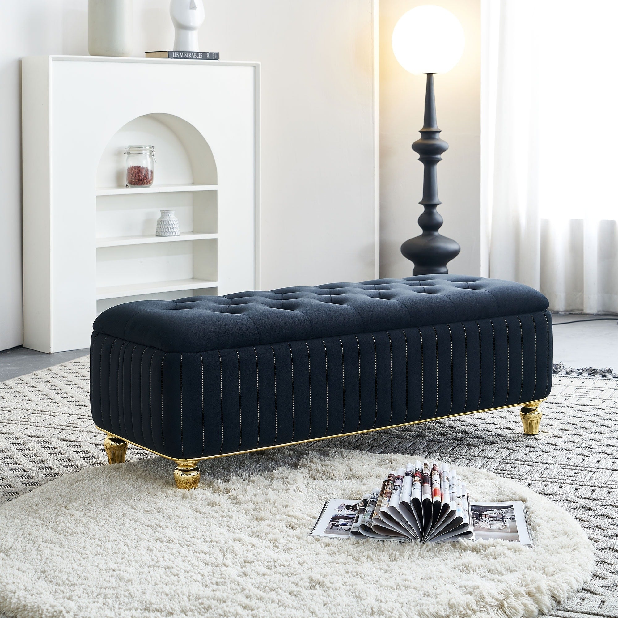 Storage Bench Ottoman Bench With Safety Hinge Black Footstool End Of Bed Bench Vanity Bench Lounge Bench