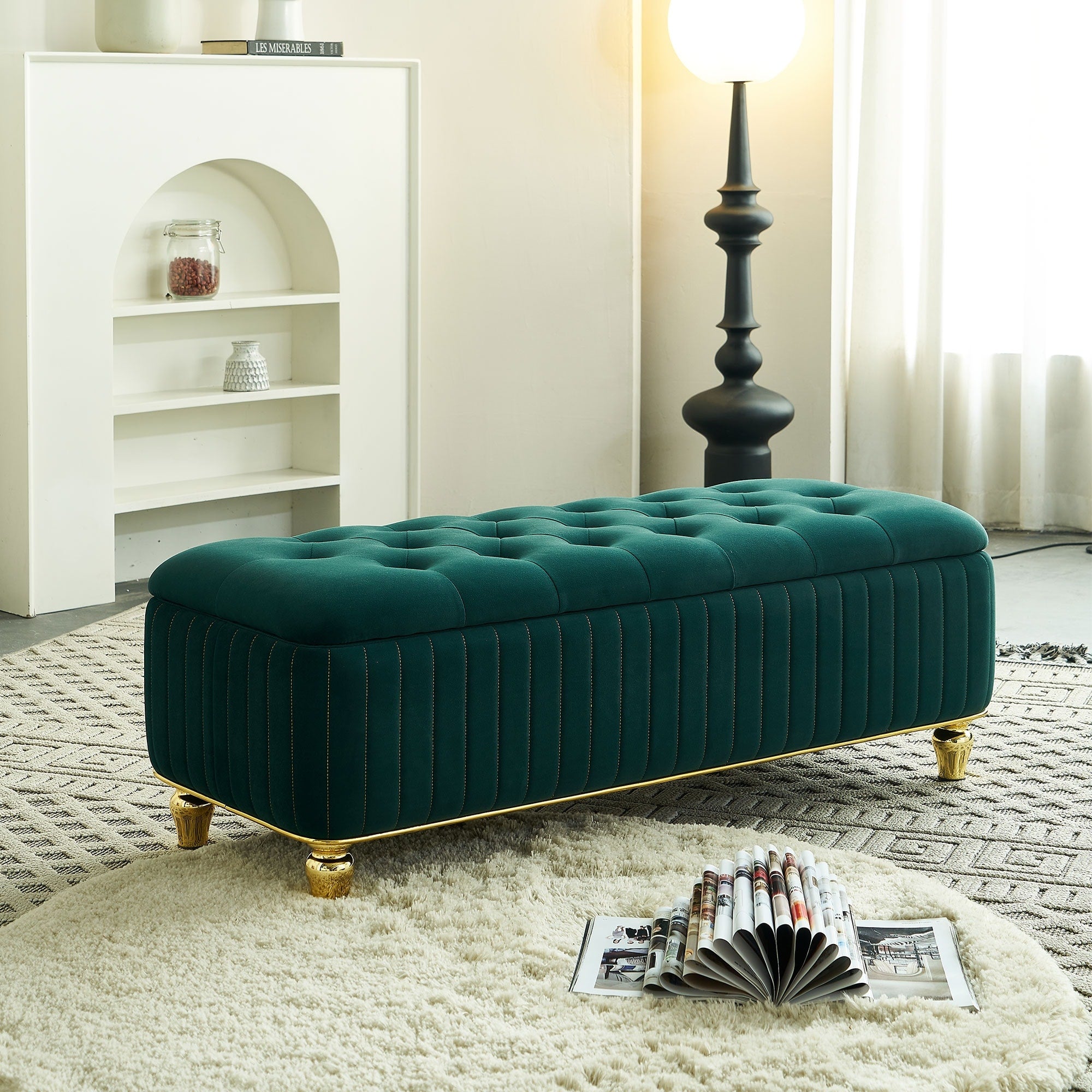 Storage Bench Ottoman Bench With Safety Hinge Footstool Green End Of Bed Bench Vanity Bench Lounge Bench