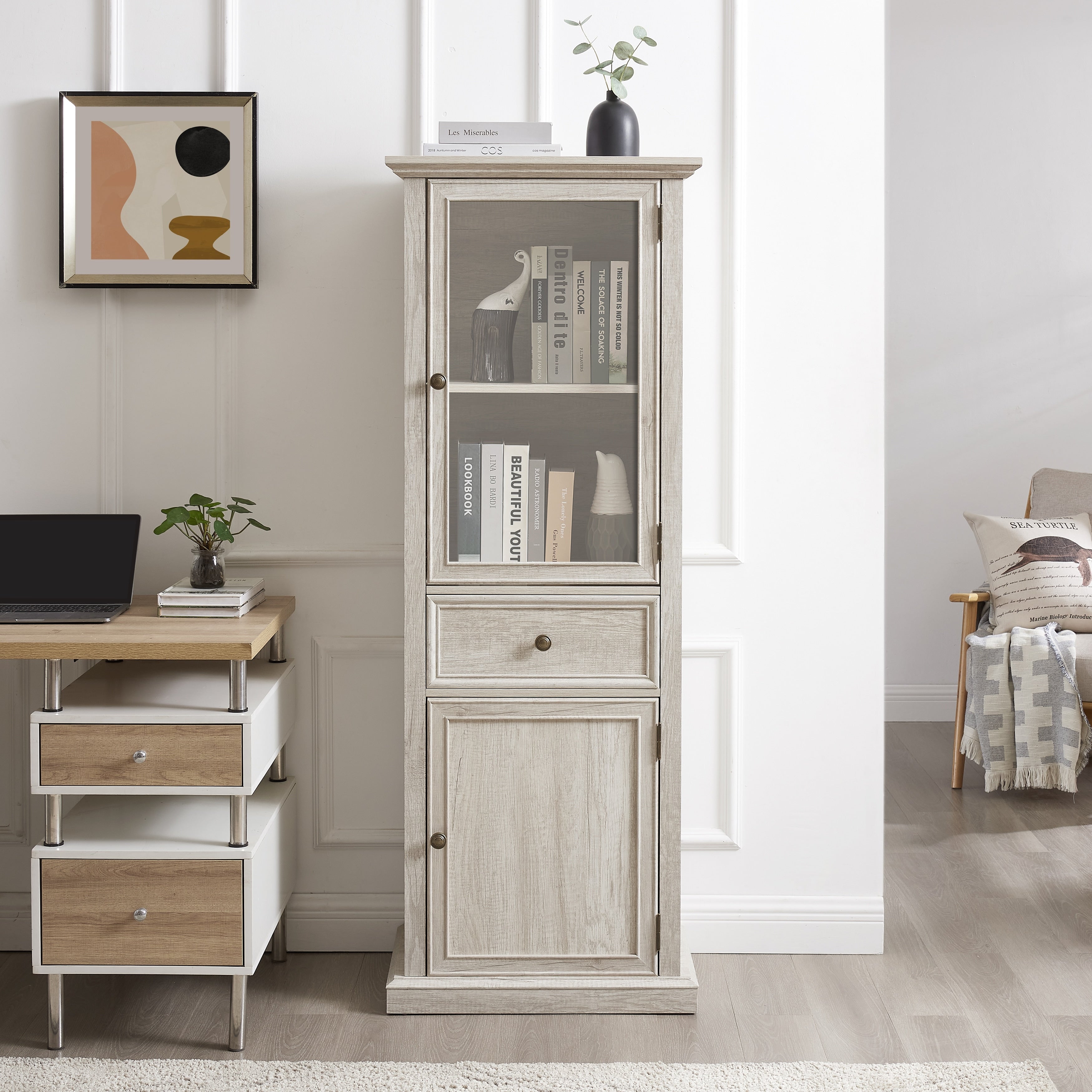 Storage Cabinet Freestanding Side Cabinet With Glass Door Decorative Cabinet Display Cabinet Coffee Cabinet
