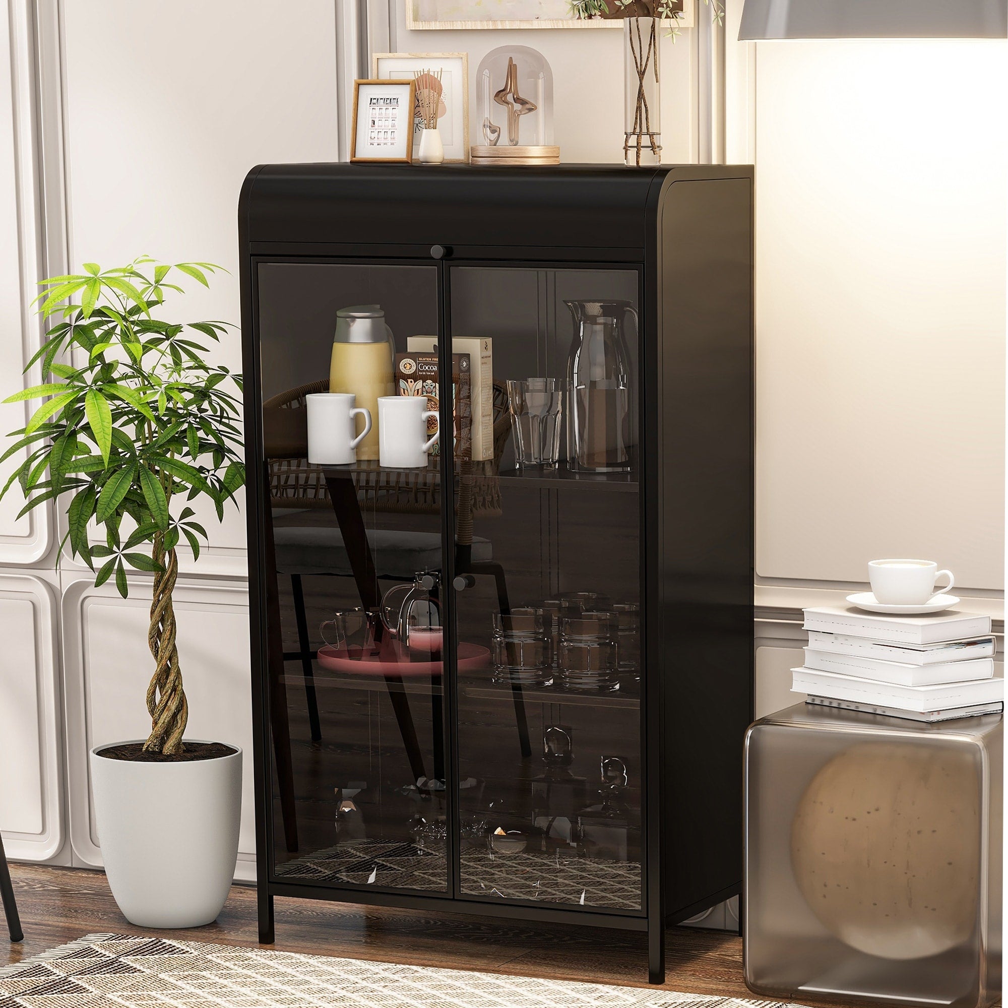 Storage Cabinet Side Cabinet With Glass Doors Display Cabinet Cupboard Base Cabinet Hallway Cabinet