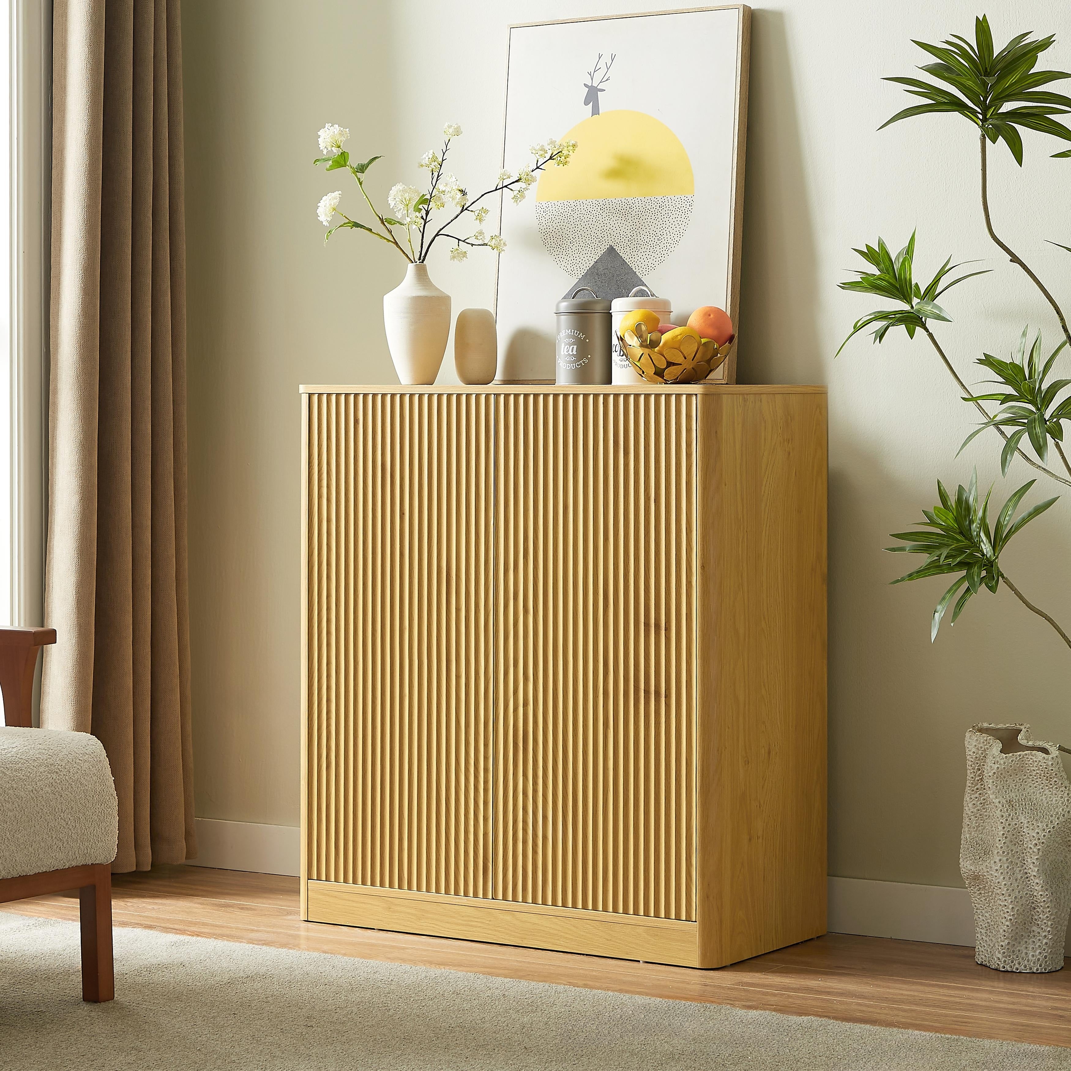 Storage Cabinet Side Cabinet With Shelves Natural Sideboard Hallway Cabinet Cupboard Accent Cabinet File Cabinet