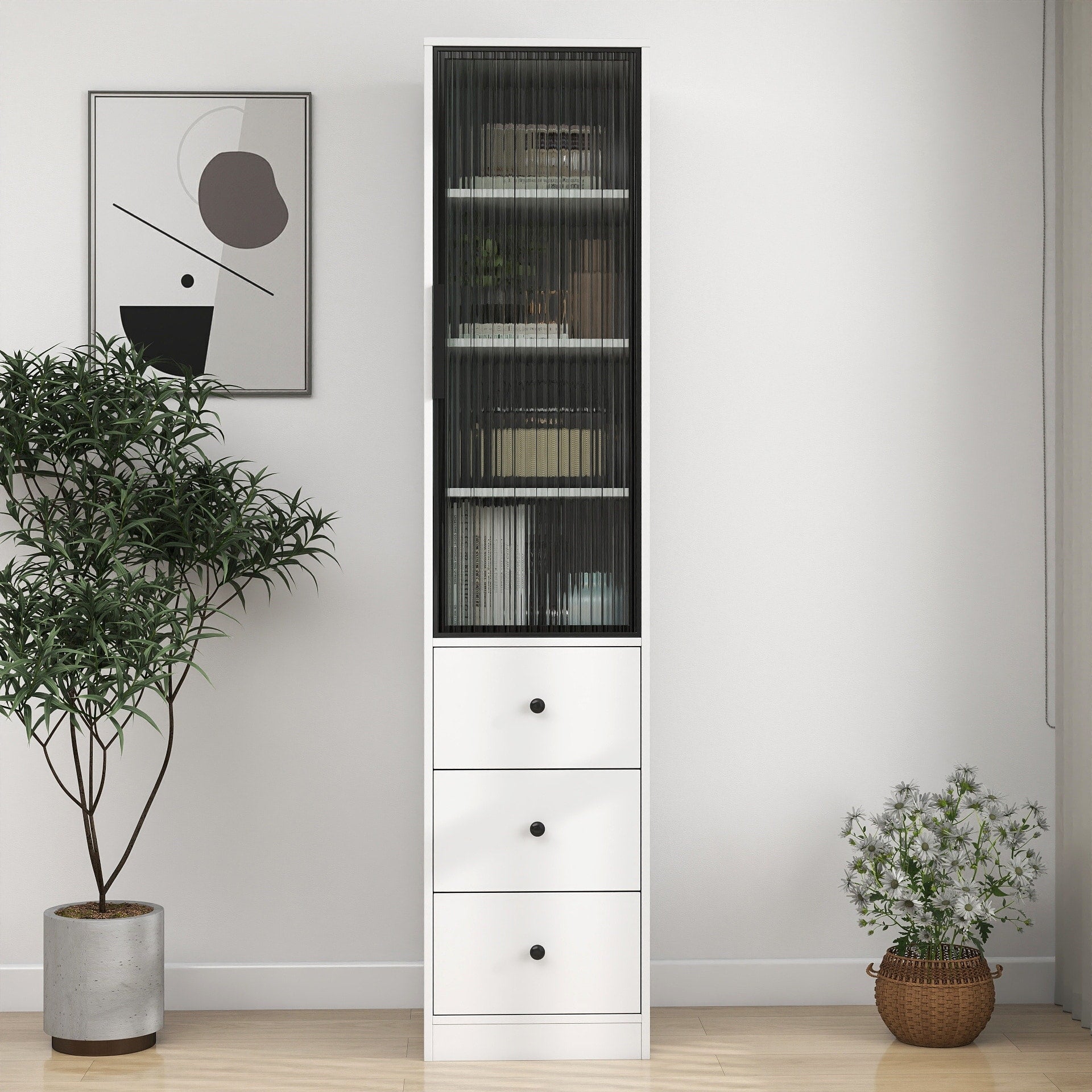 Storage Cabinet With Glass Doors 3 Drawers Display Cabinet With Storage Shelves Multi Functional Accent Cabinet