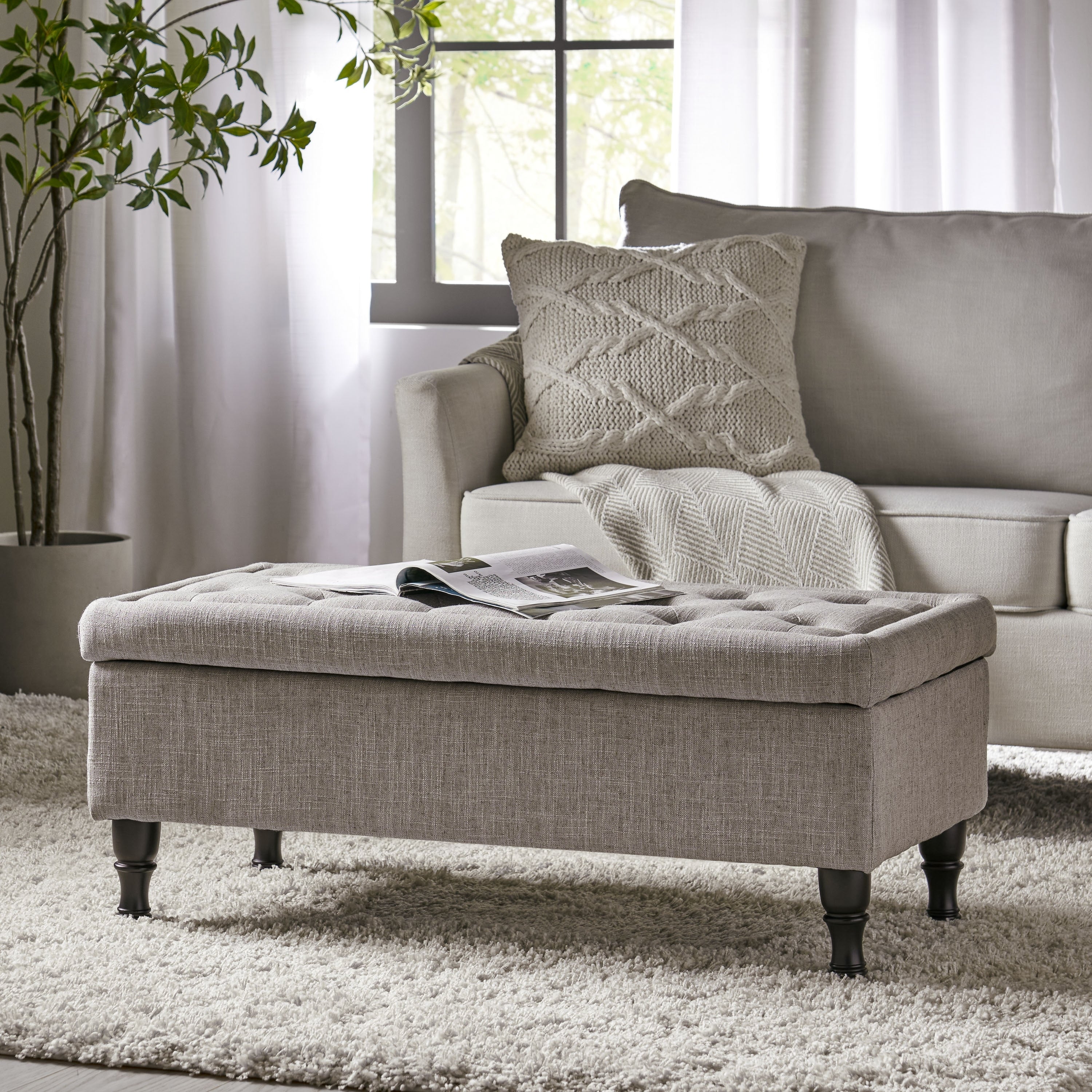 Storage Ottoman Bench With Solid Wood Legs Tufted Ottoman With Storage Bench For Living Room Large End Of Bed Bench Ottomans