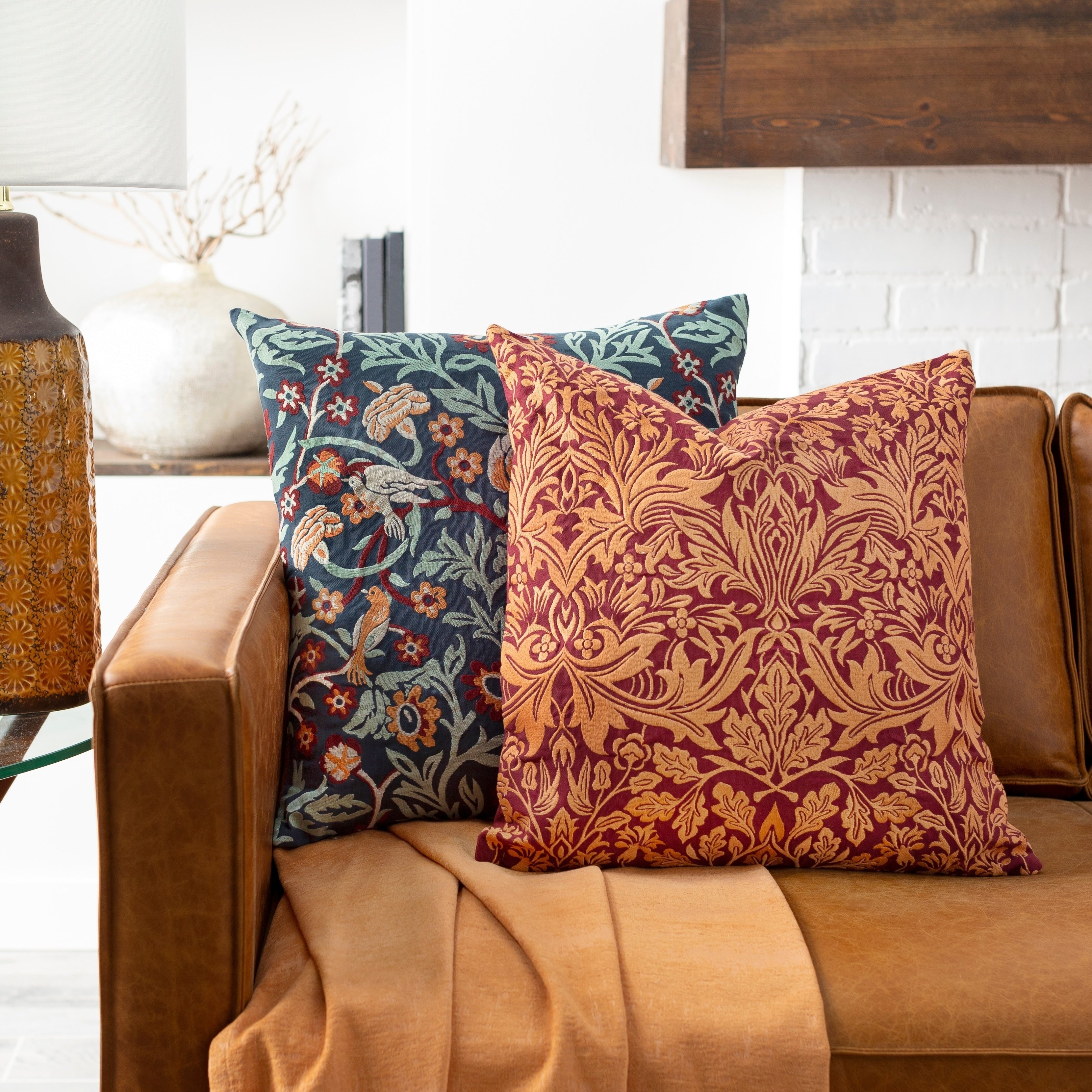 Storey Embroidered Damask 22 Inch Poly Or Feather Down Throw Pillow