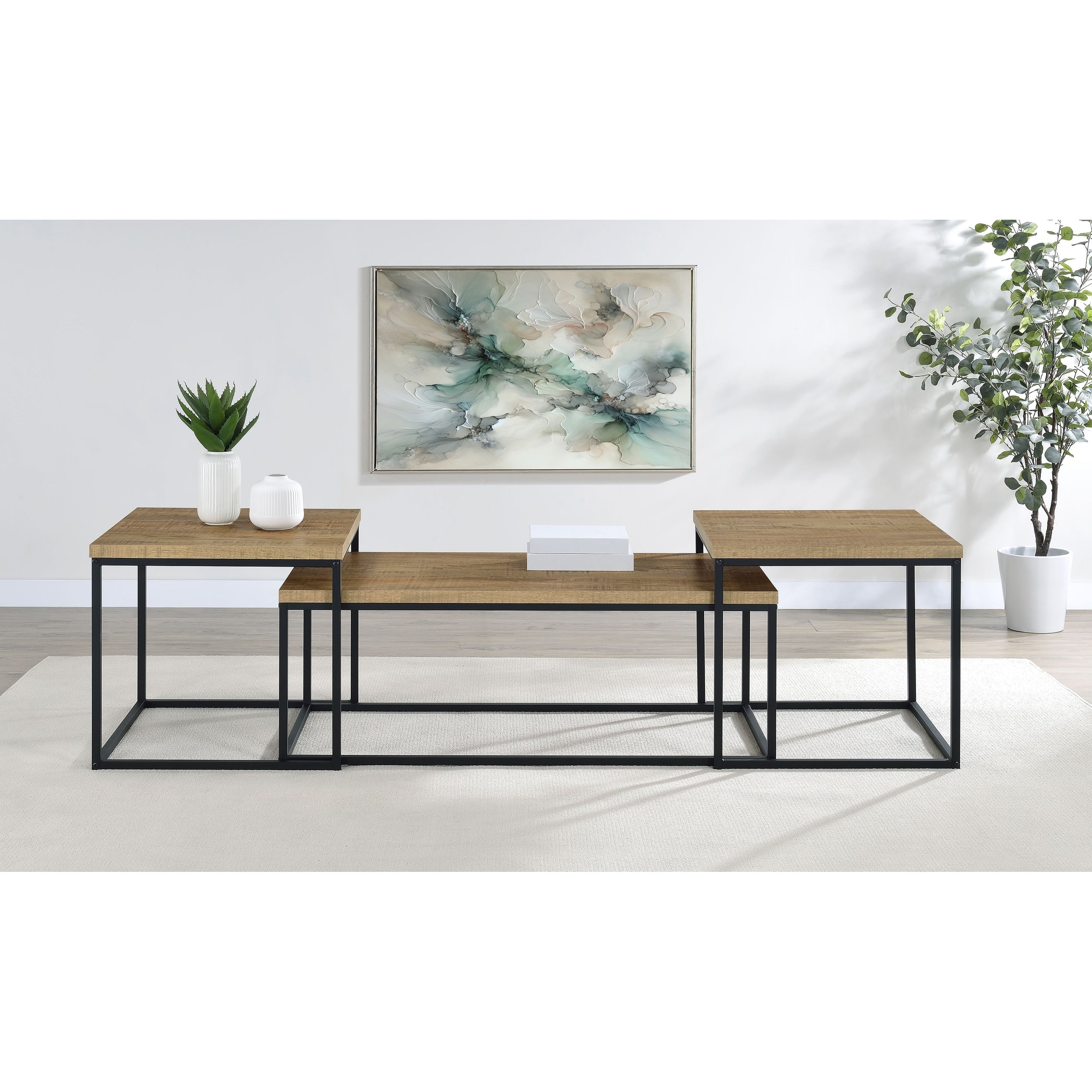 Straden 3 Piece Engineered Wood Coffee Table Set Mango And Black