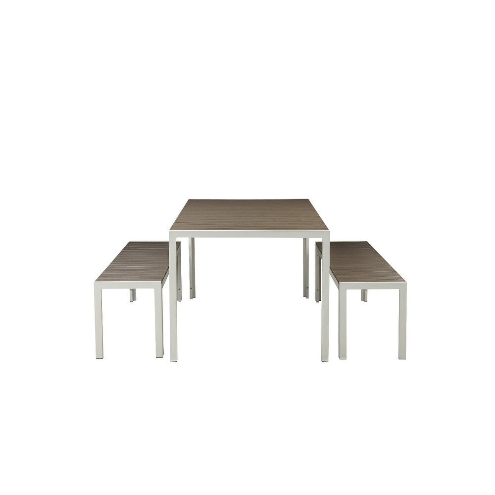 Straightforwardly Trendy Anodized Aluminum Table And Bench Set In Gray Set Of 3