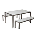 Straightforwardly Trendy Anodized Aluminum Table And Bench Set In White Set Of 3