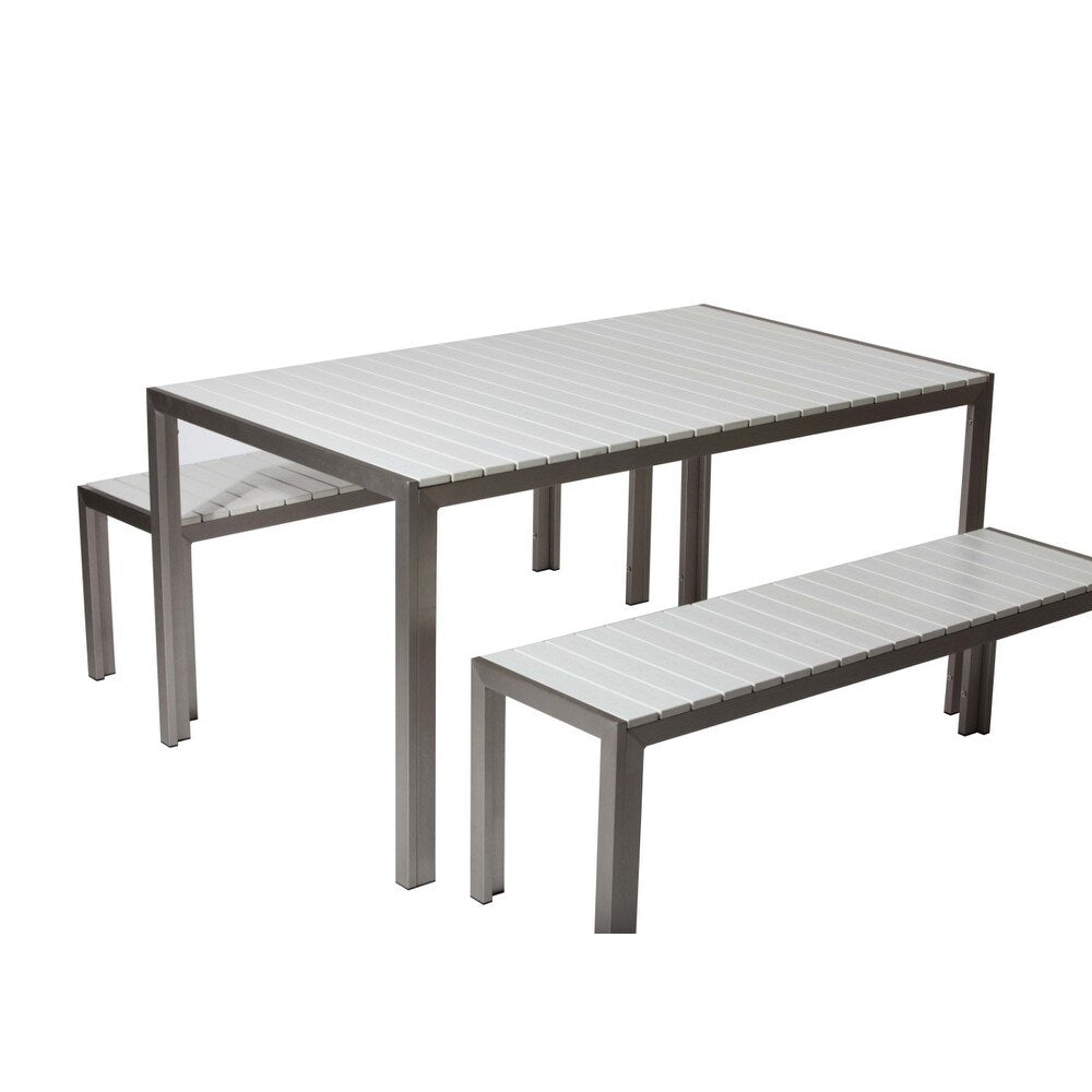 Straightforwardly Trendy Anodized Aluminum Table And Bench Set In White Set Of 3