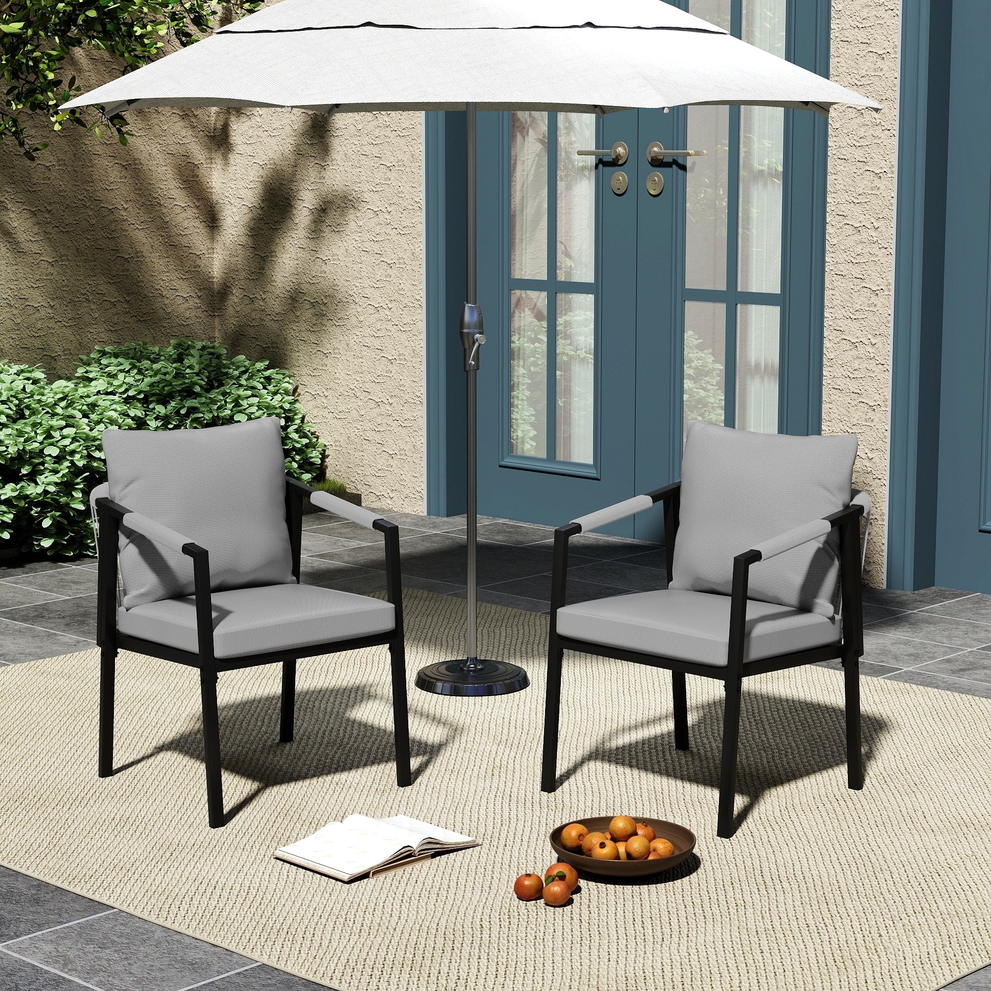 Strangarde 2 Piece Hand Woven Rope Patio Dining Chairs With Gray Cushions