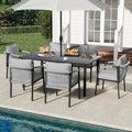 Strangarde 7 Piece Hand Woven Rope Patio Dining Set With Gray Cushions And Umbrella Hole