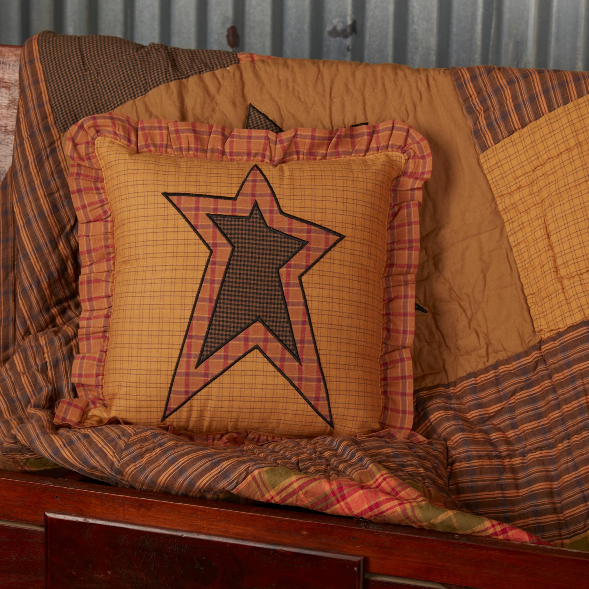 Tan Primitive Bedding Vhc Stratton Applique Star 12X12 Pillow Cotton Star Appliqued
