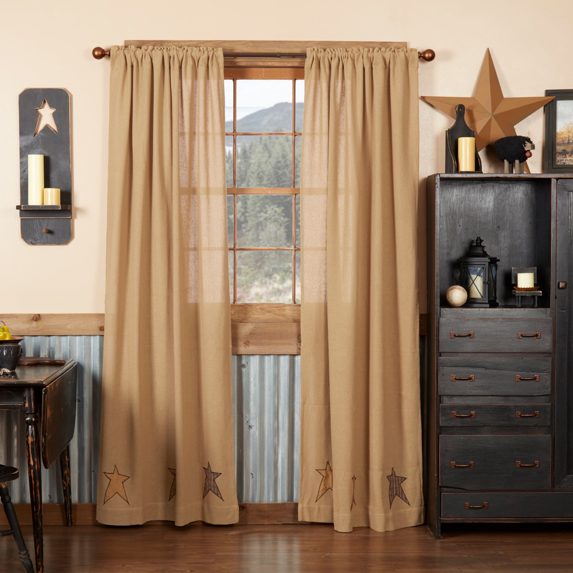 Stratton Burlap Applique Star Panel Set 84 X 40