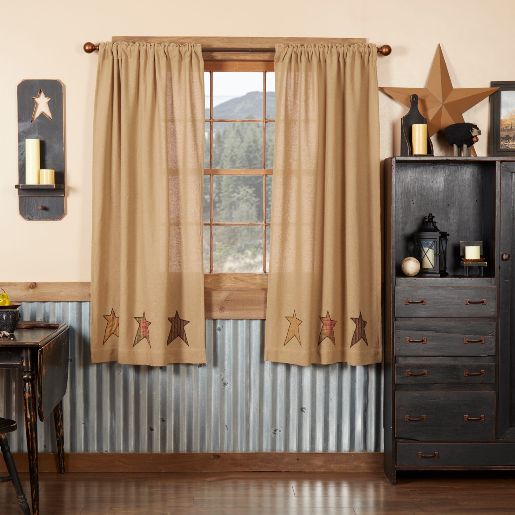 Stratton Burlap Applique Star Short Panel Set 63 X 36