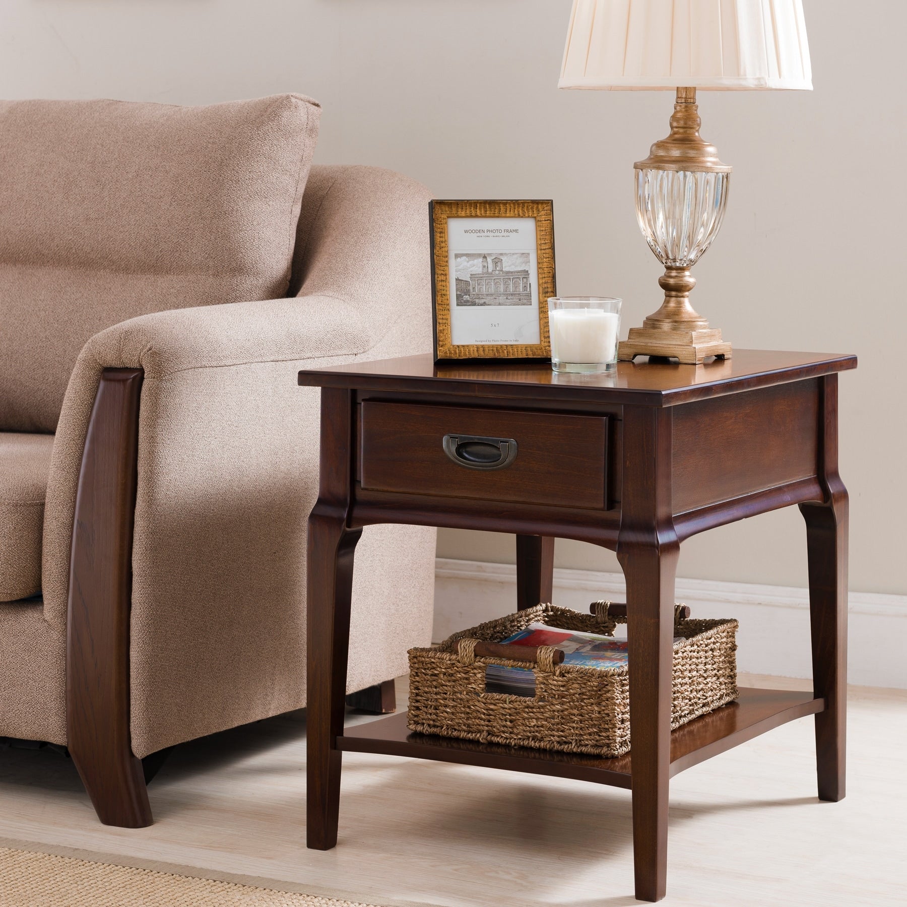 Kd Furnishings Brown Wood 1 Drawer End Table