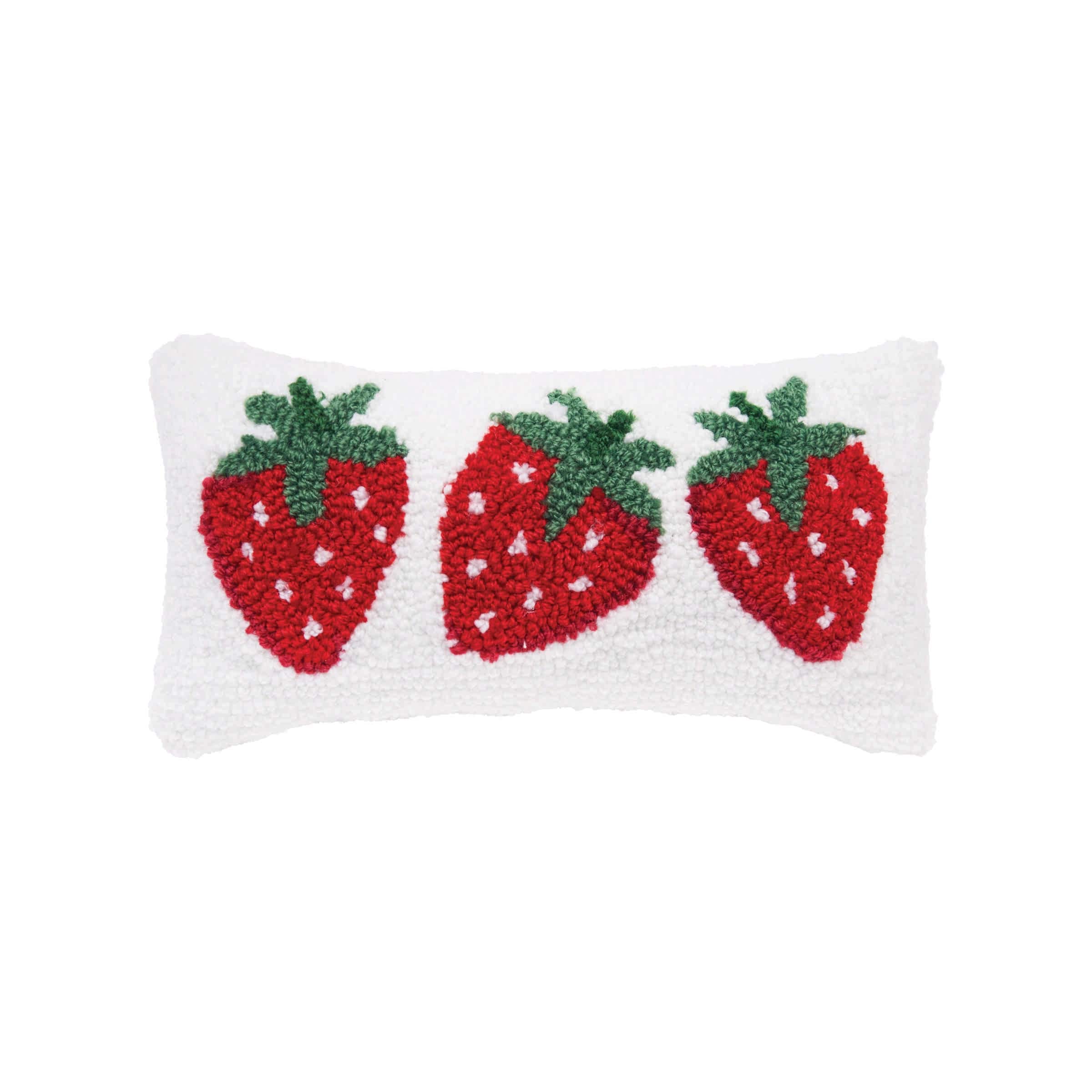 Strawberry Trio Hooked Pillow
