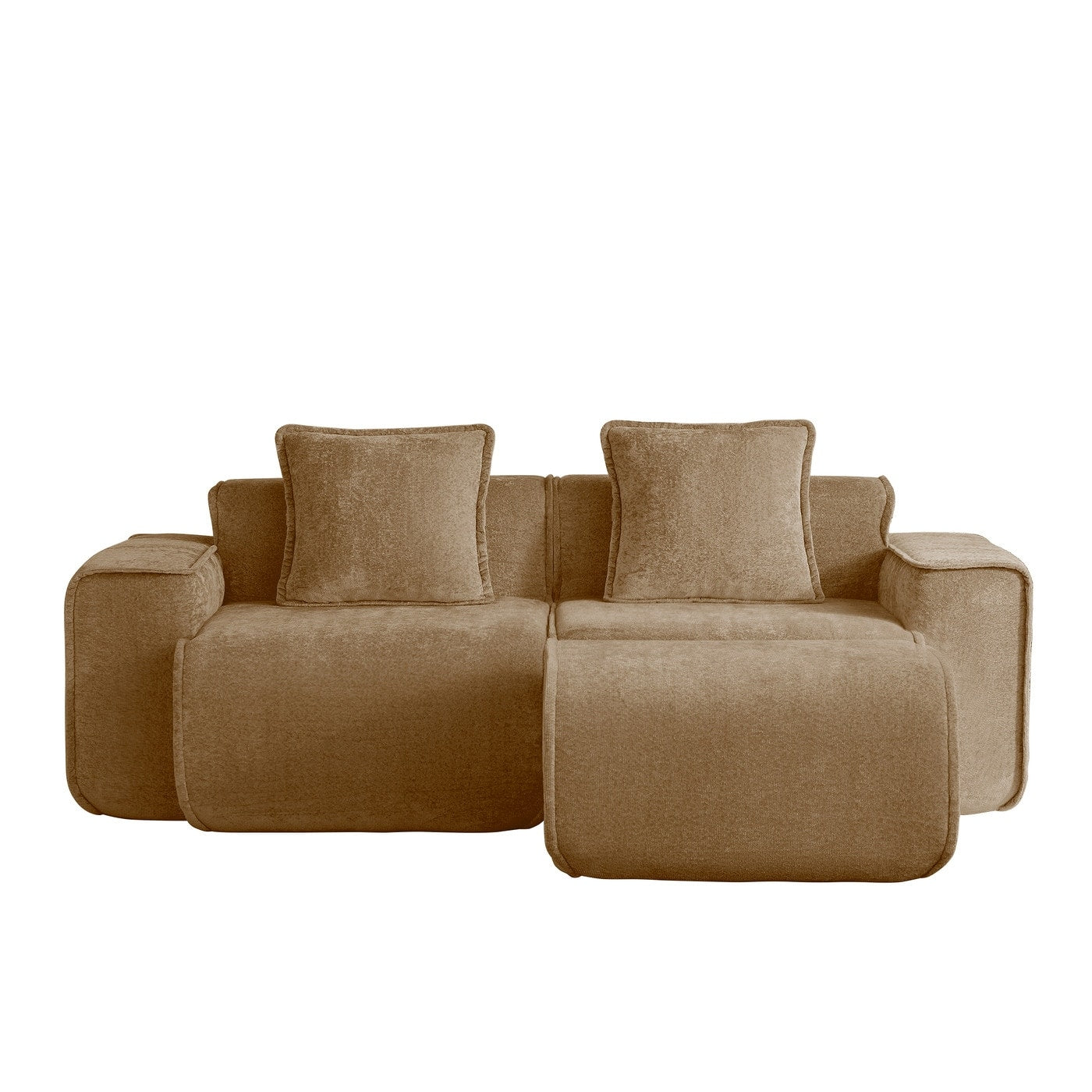 Streamlined Design Modular 2 Seat L Shape Boneless Velvet Fabric Sofa With 1 Movable Ottoman 8 X 10