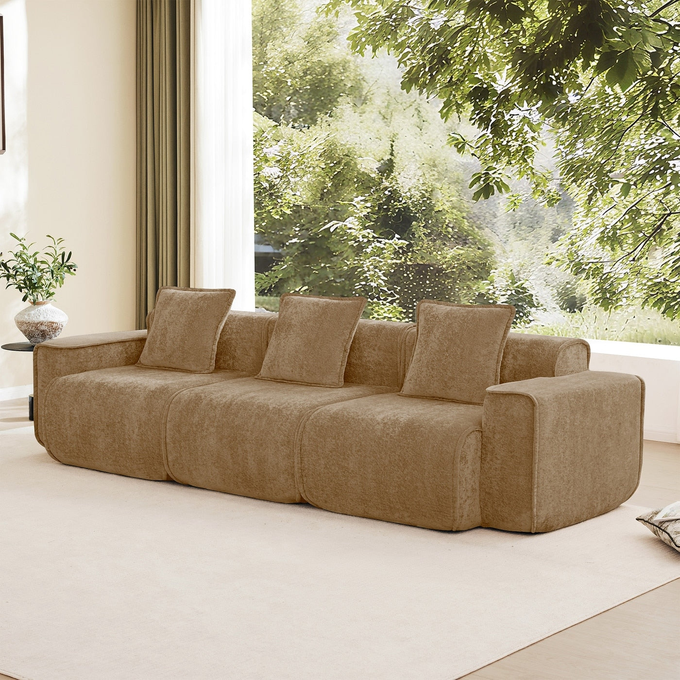 Streamlined Design Modular 3 Seat Boneless Velvet Fabric Sofa 8 X 10