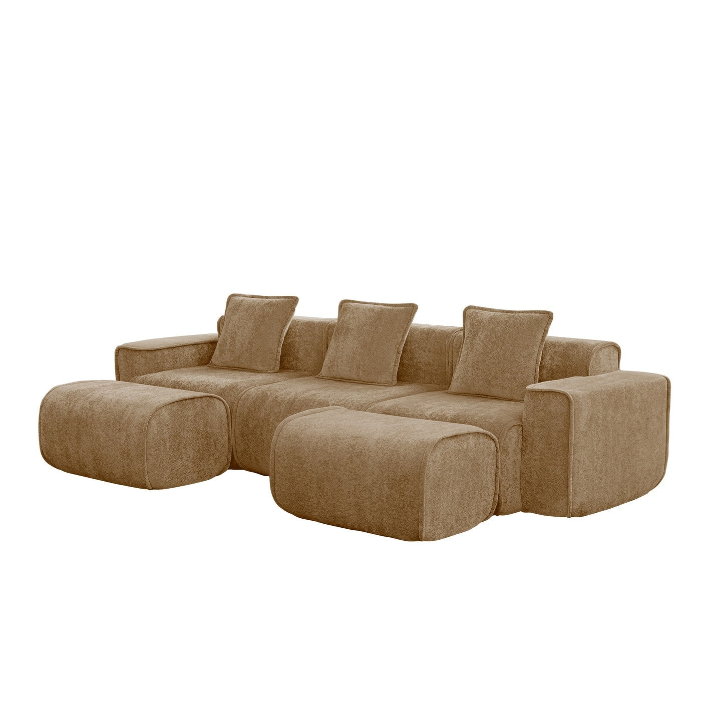 Streamlined Design Modular 3 Seat U Shape Boneless Velvet Fabric Sofa With 2 Movable Ottoman 8 X 10