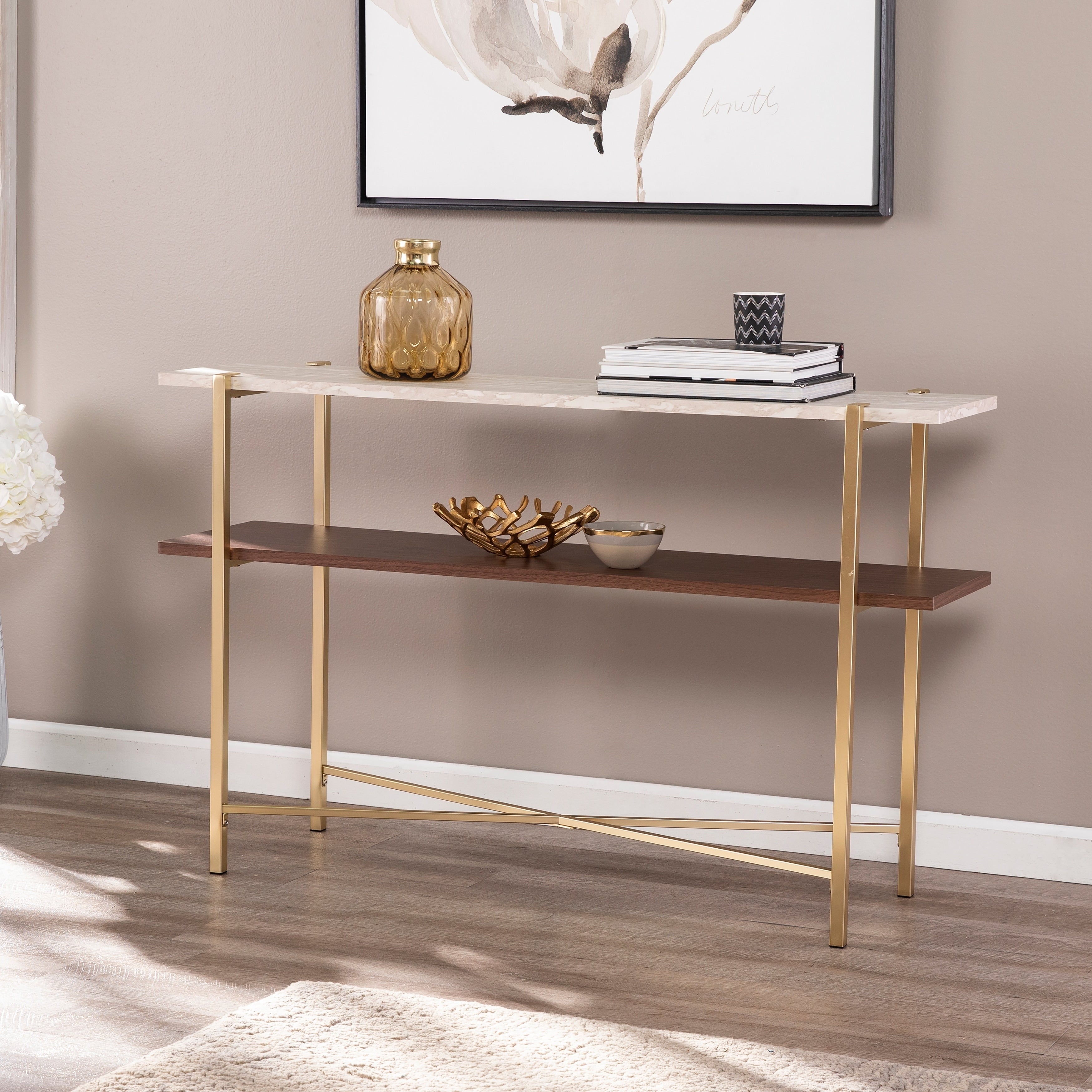 Strick Bolton Aldea Faux Marble Console Table W Storage