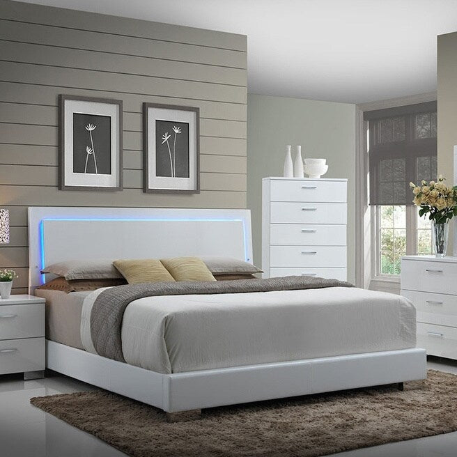 August Glossy White Panel Bed With Led Accent