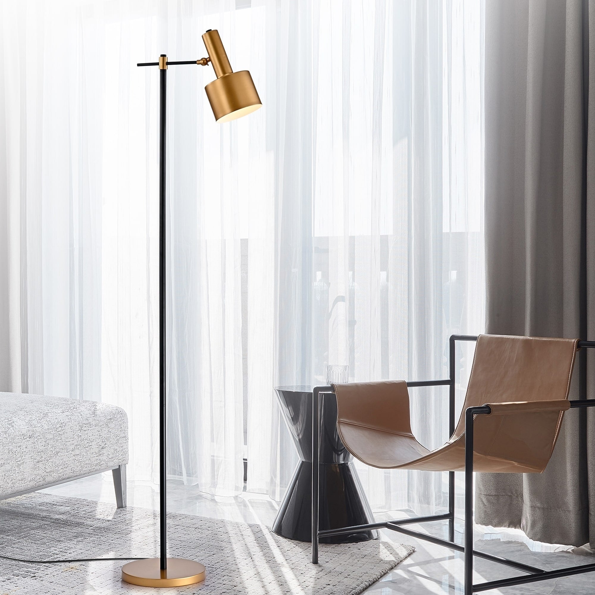 Stery Matte Black Gold 1 Light Metal Cone Shade Floor Lamp