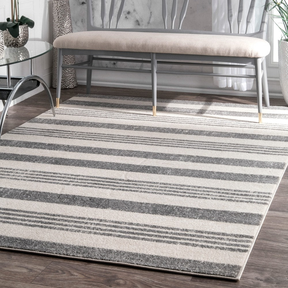 Strick Bolton Tansey Power Loomed Geometric Stripes Grey Rug 53 X 77