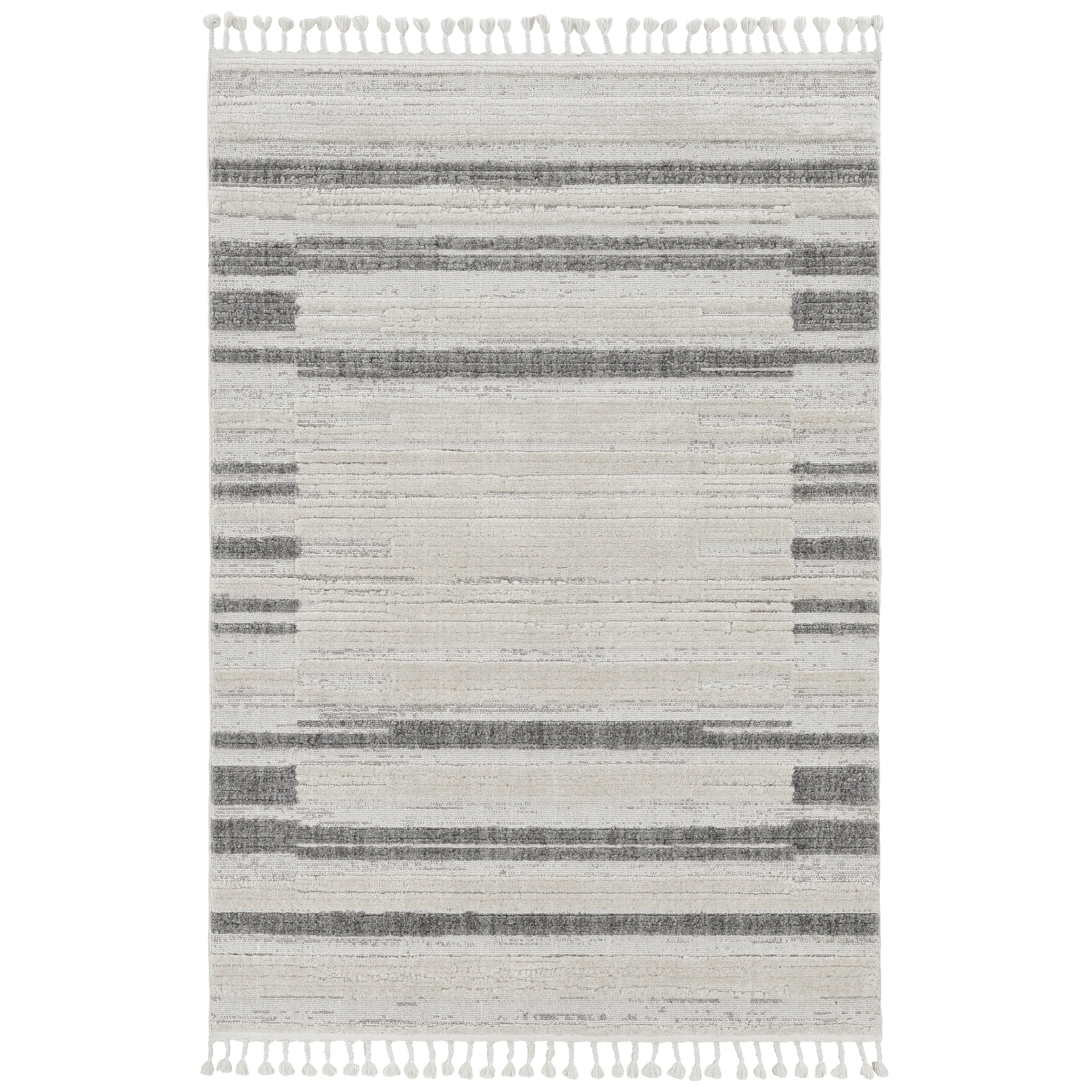 Strick Bolton Doyle Grey Ivory High Low Textured Fringe Area Rug