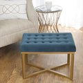 Strick Bolton Joan Rectangular Ottoman With Midnight Velvet Tufted Cushion And Gold Metal X Base