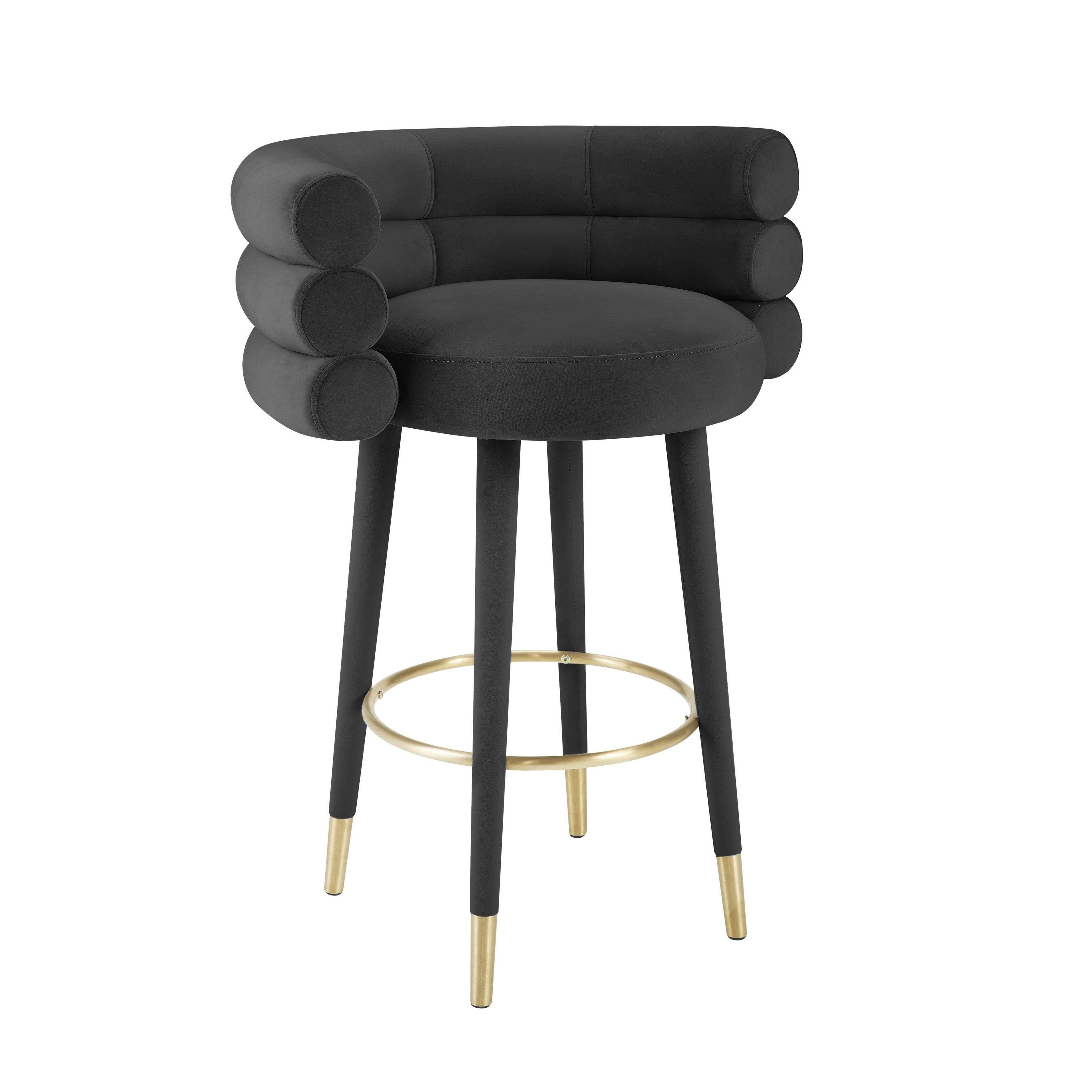 Strick Bolton Laffut Grey Velvet Gold Stainless Steel Bar Stool