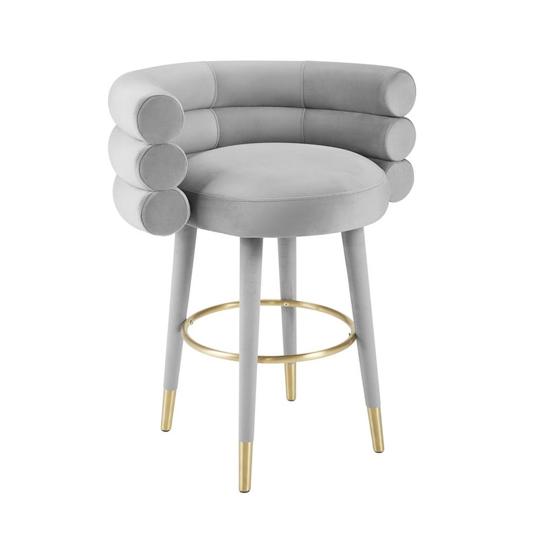 Strick Bolton Laffut Grey Velvet Gold Stainless Steel Counter Stool
