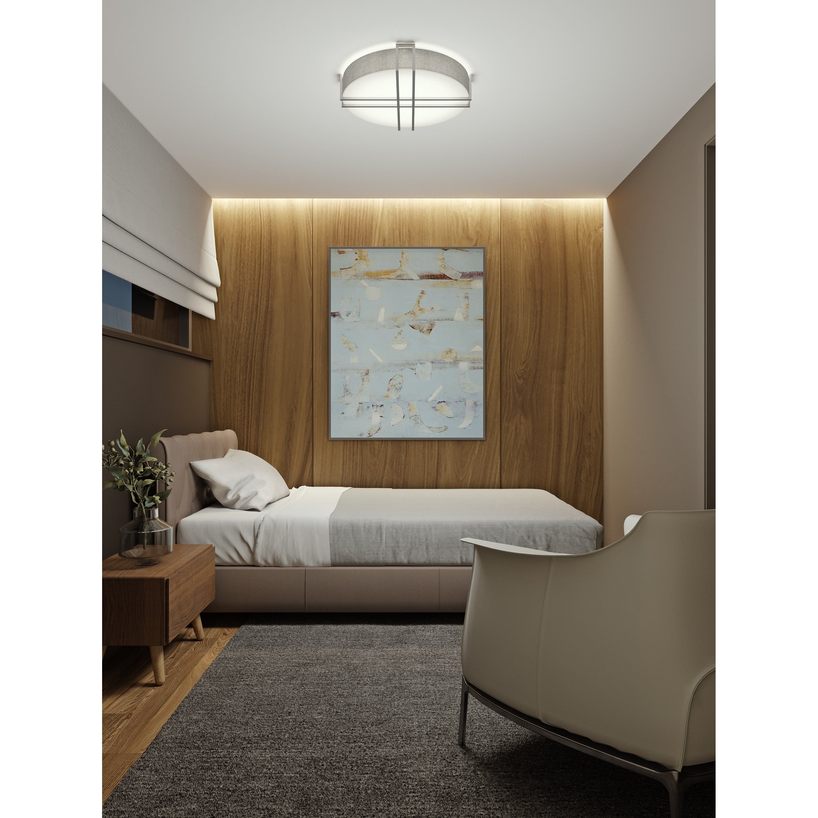 Afx Lambert 16 Inch Satin Nickel Led Flush Mount Grey Linen Shade