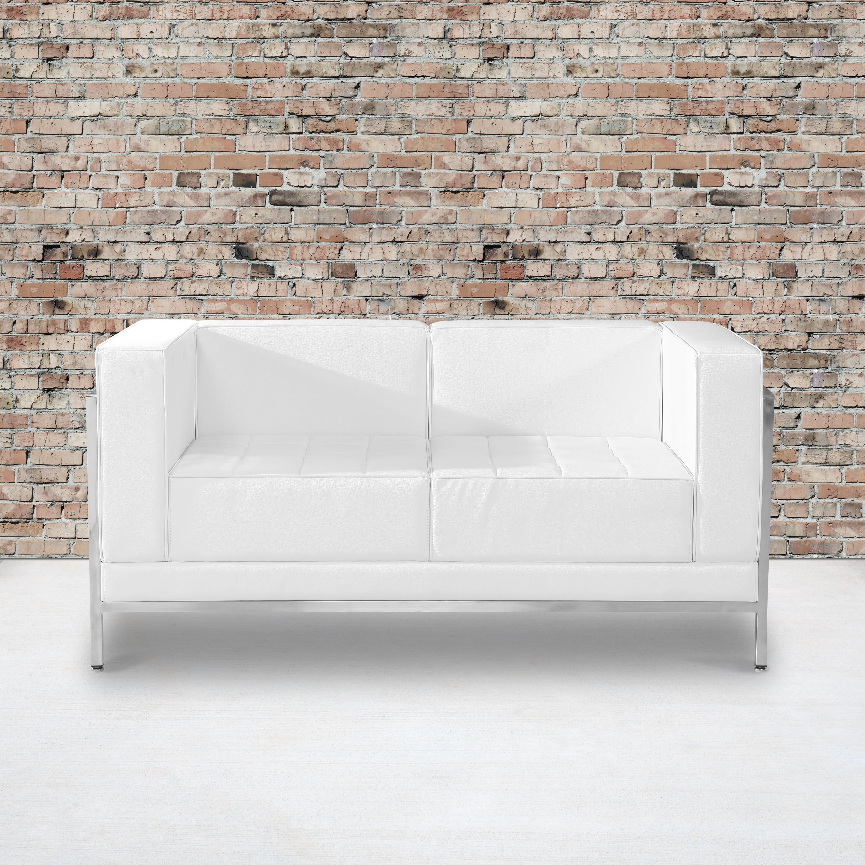 Strick Bolton Wolcott Contemporary Leather Love Seat With Encasing Frame
