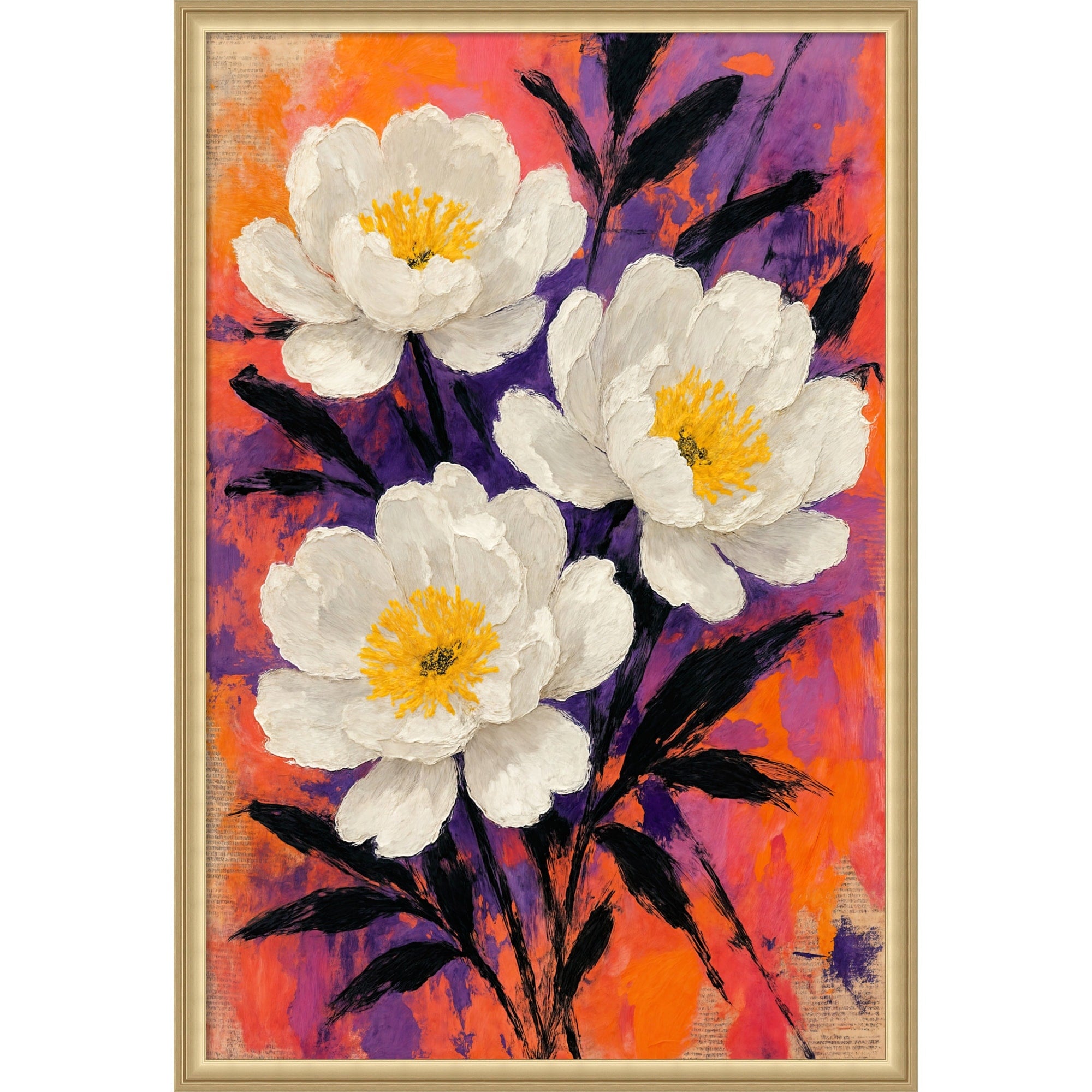 Striking White Peonies Newspaper By Natalie Bruns Framed Mounted Canvas Wall Art Print