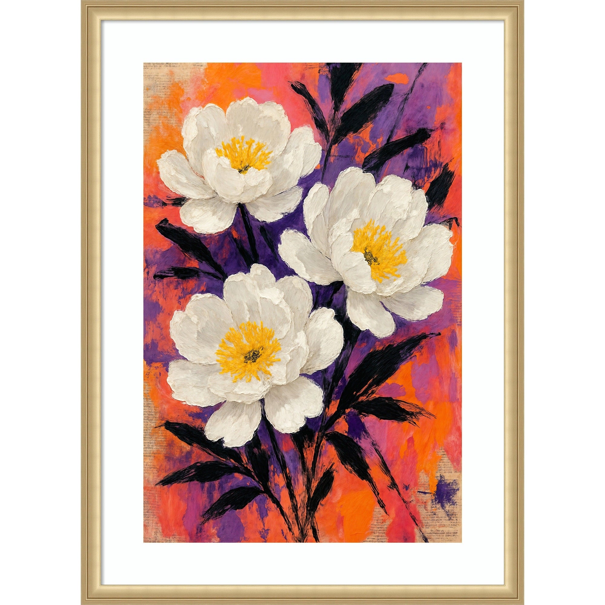 Striking White Peonies Newspaper By Natalie Bruns Wood Framed Wall Art Print