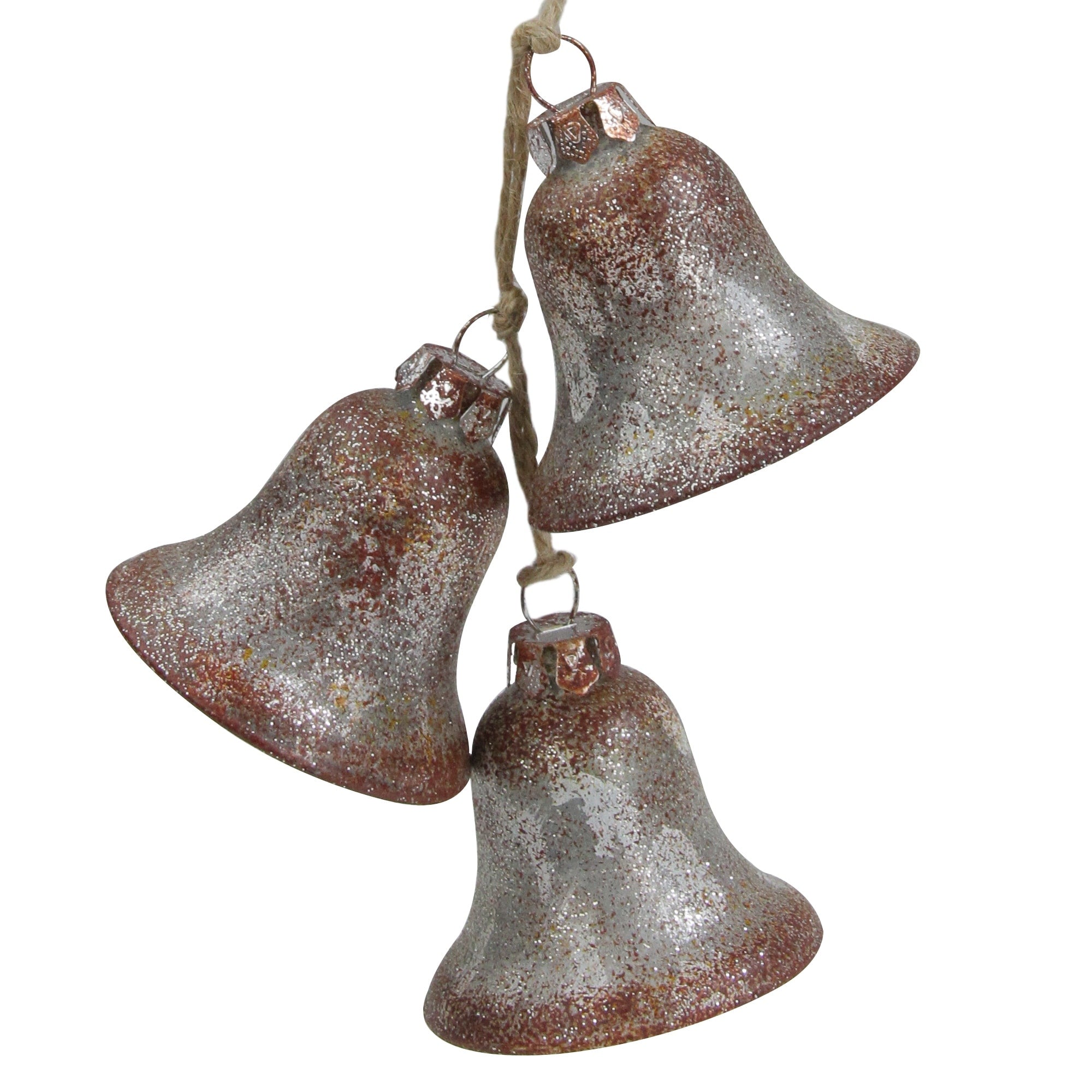 String Of Silver And Brown Retro Bells Glass Christmas Ornaments 6 N A