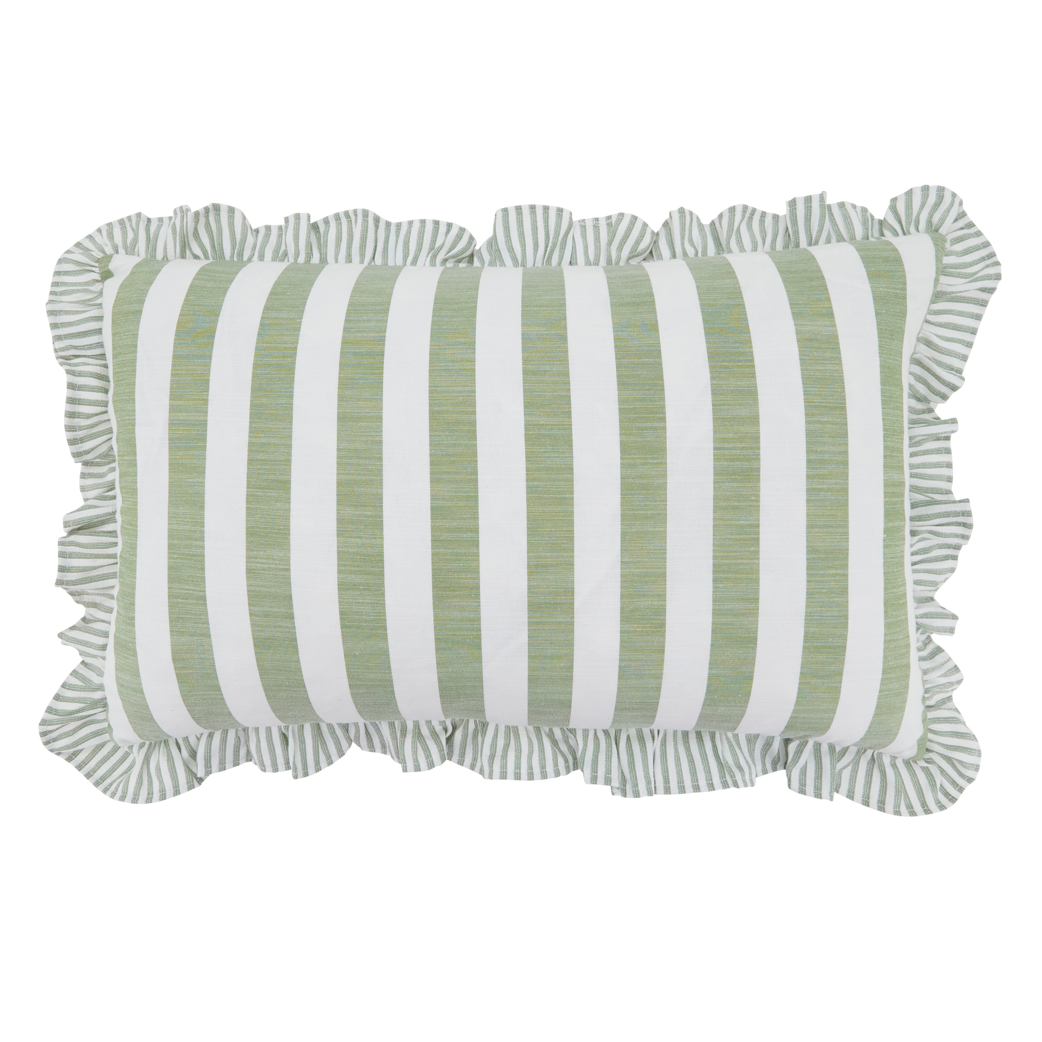 Striped Ruffle Edge Cotton Blend Throw Pillow Classic Cabana Stripe Design For Sofa Bed Accent Styling