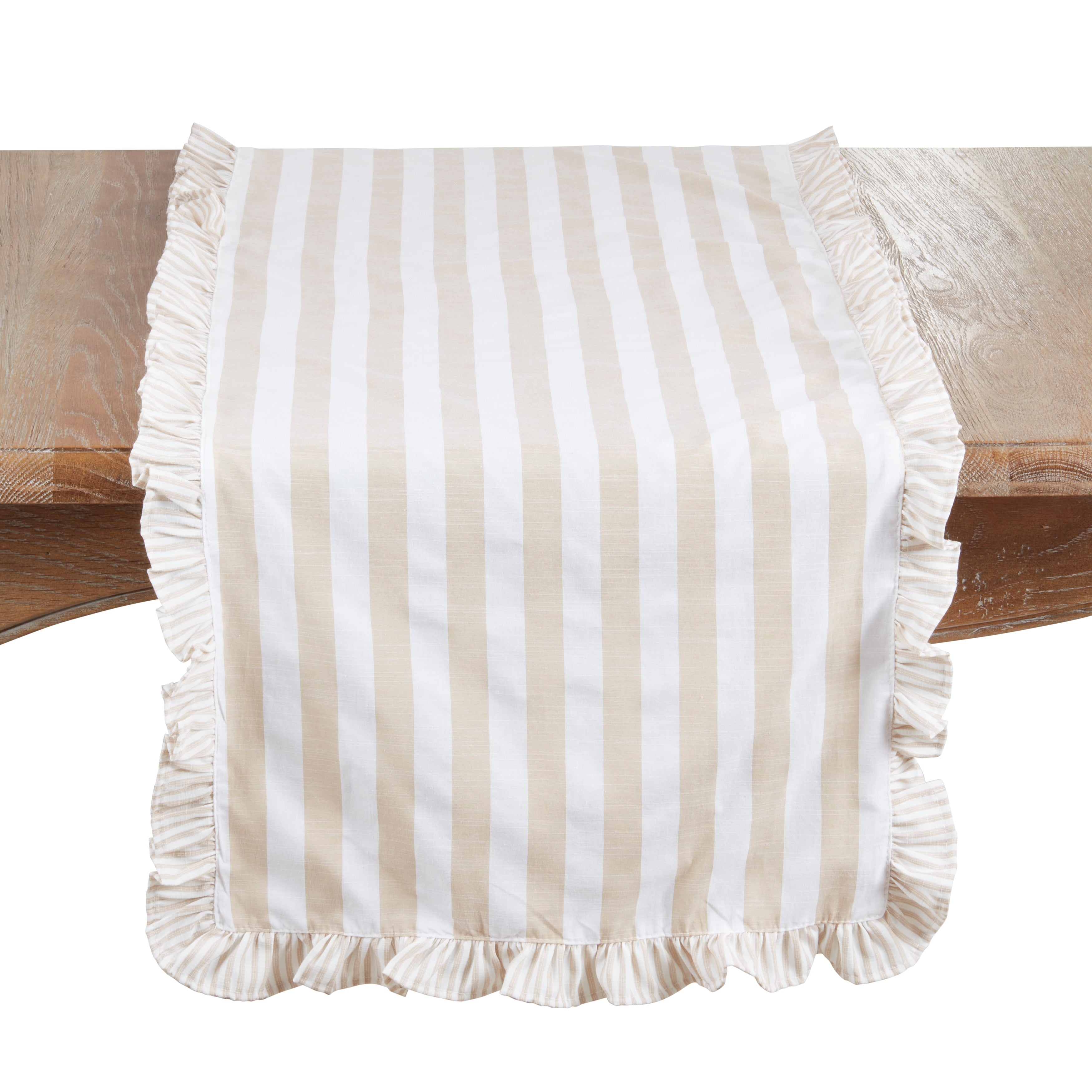Striped Ruffle Edge Table Runner Decorative Non Reversible Cotton Blend Table Runner For Dining Table 16 X72