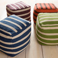 Striped Suez Square Wool 24 Inch Pouf