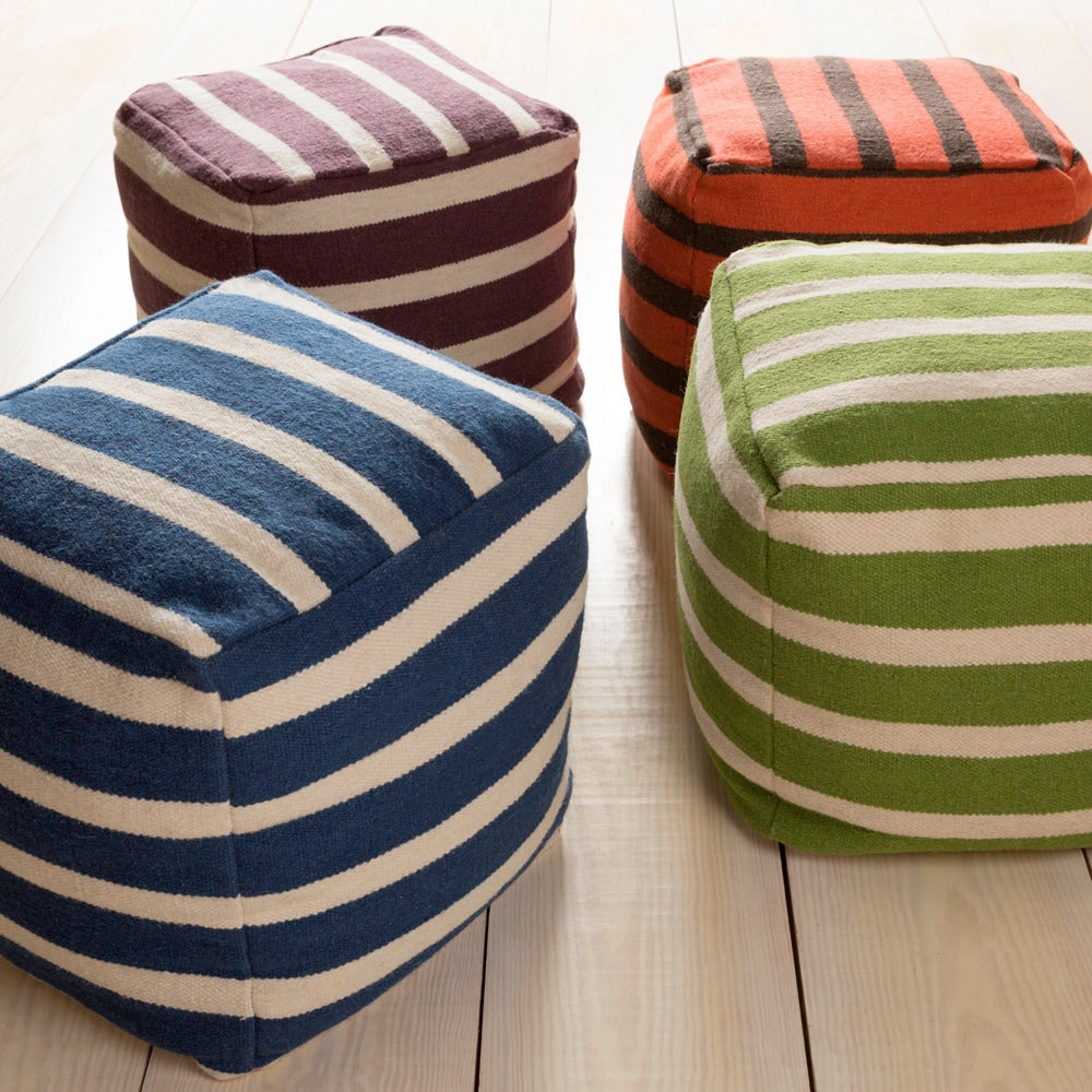 Striped Suez Square Wool 24 Inch Pouf